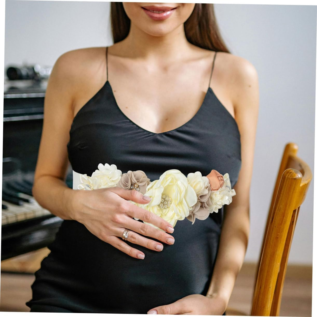 Hohopeti 2Pcs Maternity Belt Floral Mommy Sash Belly Band Pregnancy Photo Prop Keepsake Shower for Expecting Mothers image number 2