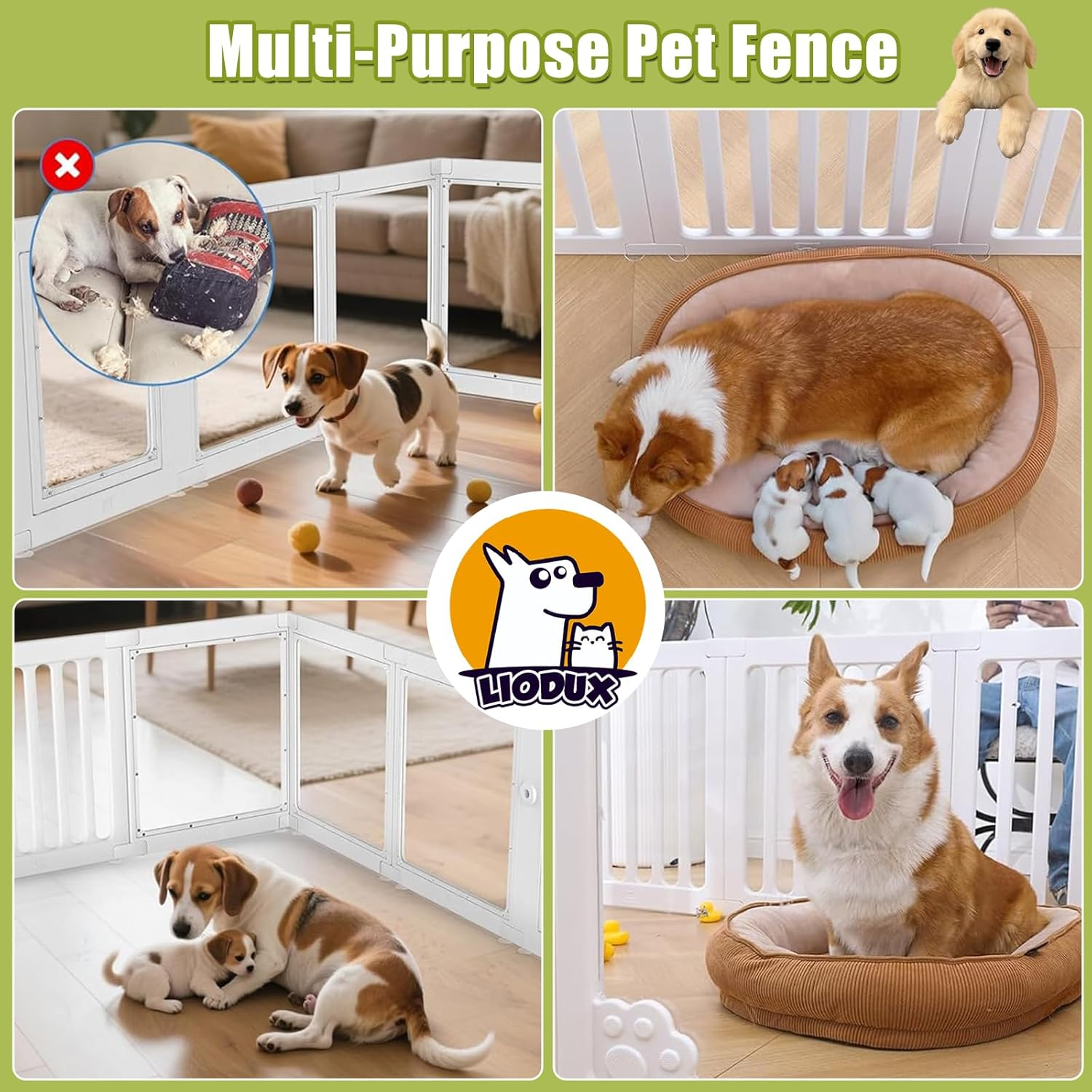 LIODUX Modern Dog Playpen, Clear Acrylic Plastic Puppy Playpen, Design Transparent Freestanding Pet Pen Fence, Easy Assemble Foldable Dog Crate for Puppy Cat Bunny (White, M, 10 Panels) image number 3