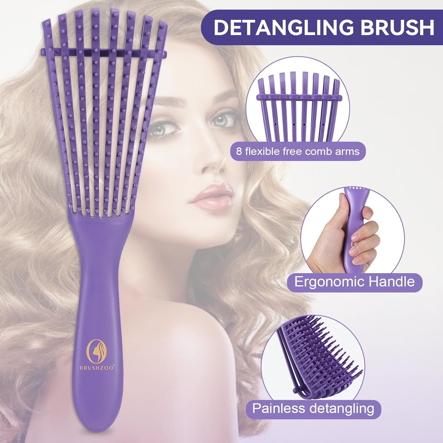 BRUSHZOO Hair Brush Set with Hair Spray Bottle, Hair Brushes for Women Men Kid Wet Dry All Hair Detangling Parting Styling, Brush Set with Detangler Brush, Edge Brush, Teasing Brush, Rat Tail Comb image number 1