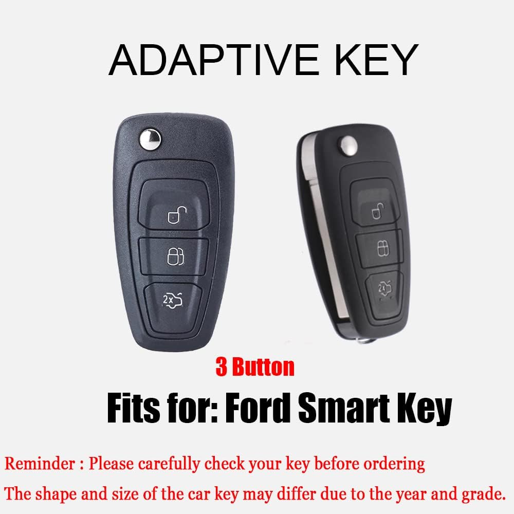 HIBEYO Flip 3 Button Key Fob Cover Compatible with Ford Focus 3 4 MK3 New Fiesta Mondeo Kuga Escape Ecosport Transit - Leather Keychain Black image number 6