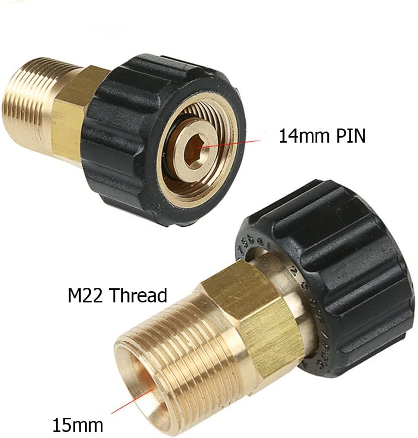 Brass Pressure Washer Fitting, Metric M22X15Mm(Pin) Female Convert to M22X14Mm Male Thread Connector Quick Connect Pressure Washer Gun Adapter Accessories Parts image number 1