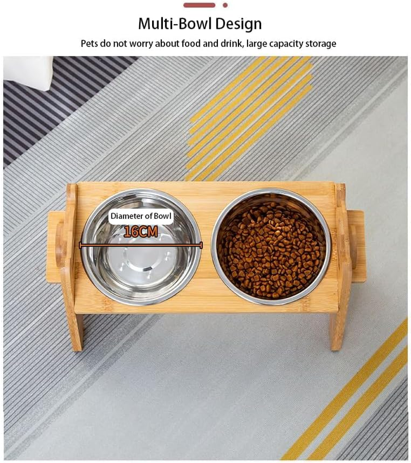 Adjustable Bamboo Pet Feeder Stand 2PCS with Stainless Steel Bowls, Anti-Slip Base & 15&deg; Tilt Angle for Dogs Cats 6-Level Height/Angle Food Bowl Holder, Easy Clean Dog Cat Feeding Station 014 image number 3