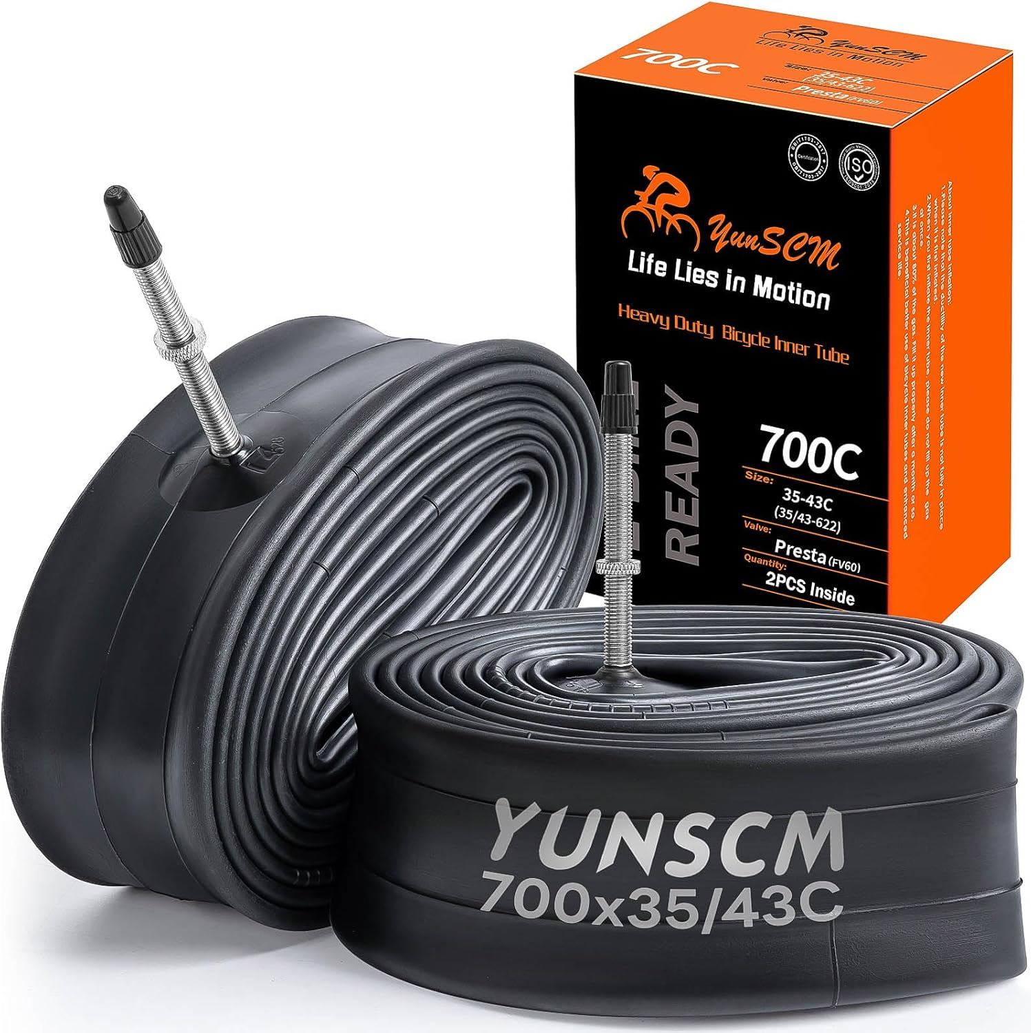 Yunscm 2 Pcs,Heavy Duty 700X38C Bike Tubes,700X35/43C Bike Inner Tubes Presta Valve 60Mm,Ideal for High Wheel Rims,Compatible with 700X35C/38C/40C/42C Road Bike and off Road Bike