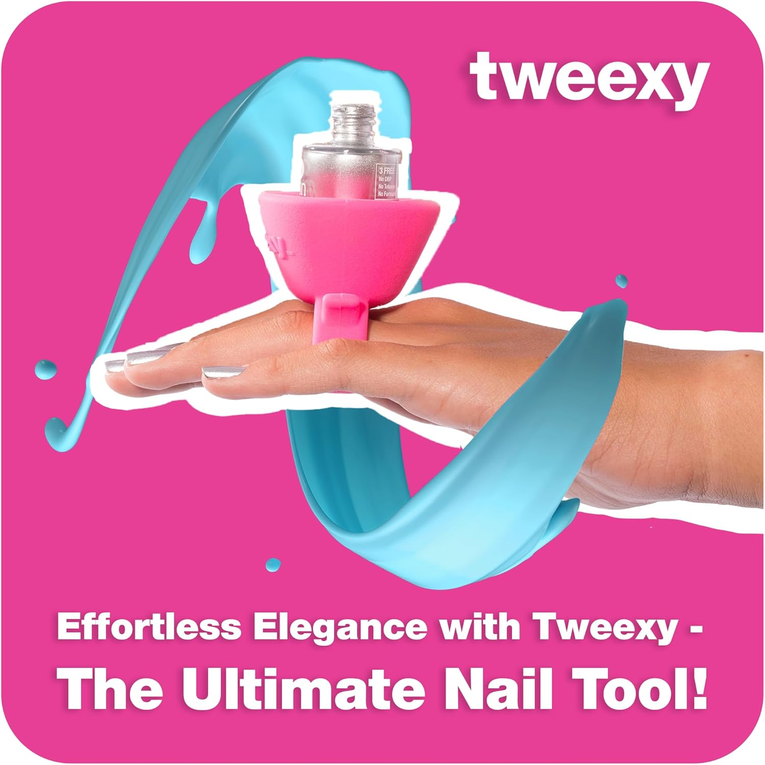 Tweexy - the Original Wearable Nail Polish Bottle Holder - Bonbon Pink - Isl/Blue image number 2