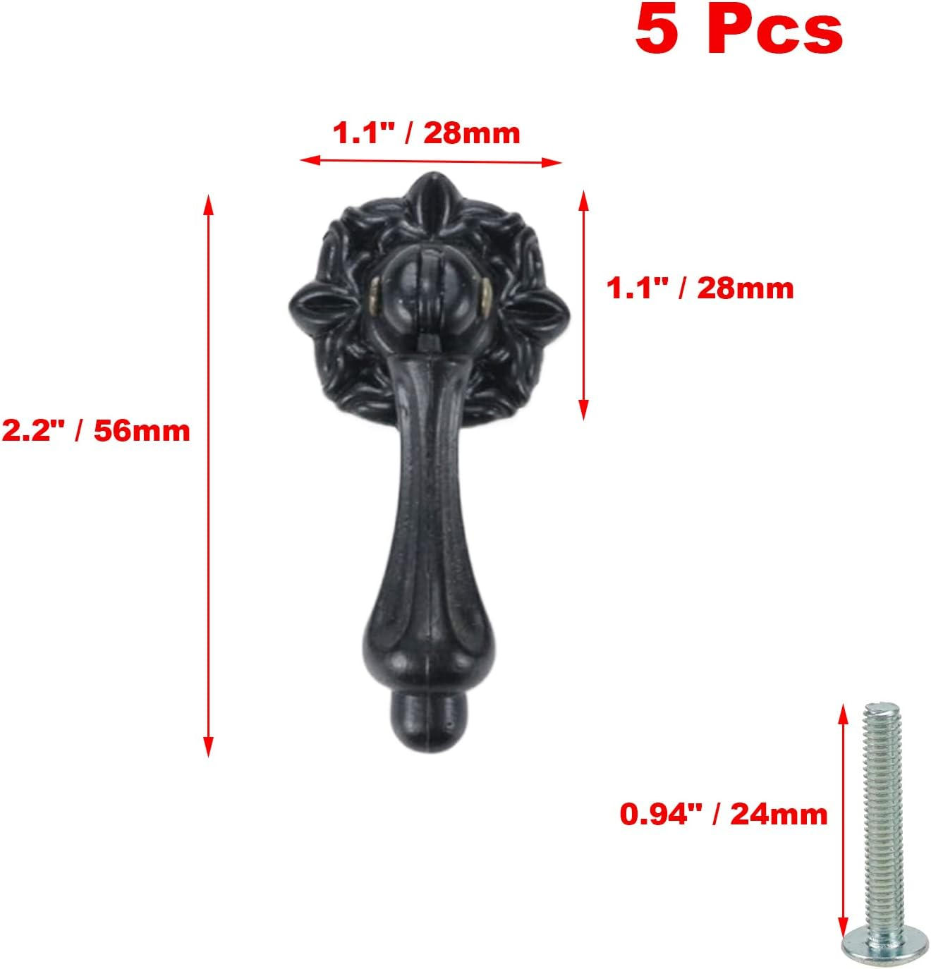 5 Pcs Antique Drawer Cabinet Pull Knobs, Decorative Tear Drop Handle Pull Knob Furniture Drop Knobs Black Metal Hardware Pull for Cabinet Drawer Closet Dresser Jewelry Box (Black) image number 3