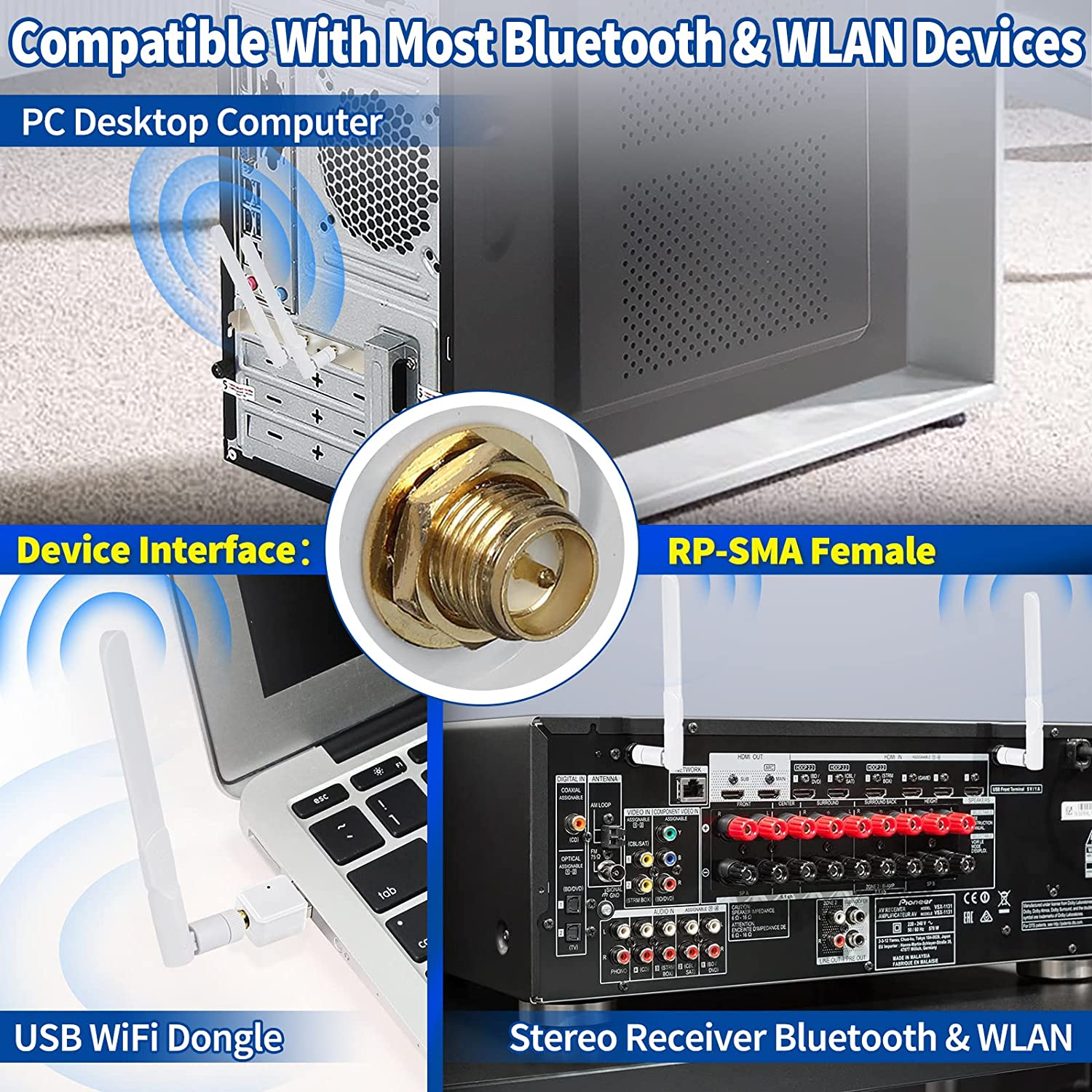 Bingfu Dual Band Wifi 2.4Ghz 5Ghz 5.8Ghz 8Dbi MIMO RP-SMA Male Antenna White (2-Pack) for Wifi Router Wireless Network Card USB Adapter Security IP Camera Video Surveillance Monitor image number 2