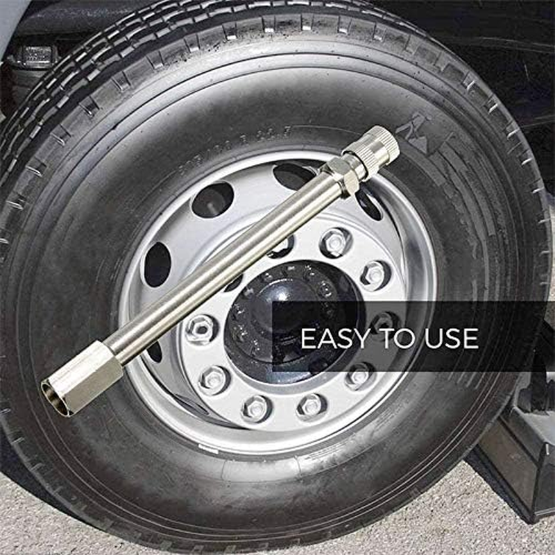 Tire Valve Extension Adaptor POWERTOOL Air Tyre Stem Extender Inflation Straight Bore for Motorcycle, Bike, Mower and Scooter (100Mm with Cap, Sliver) image number 1