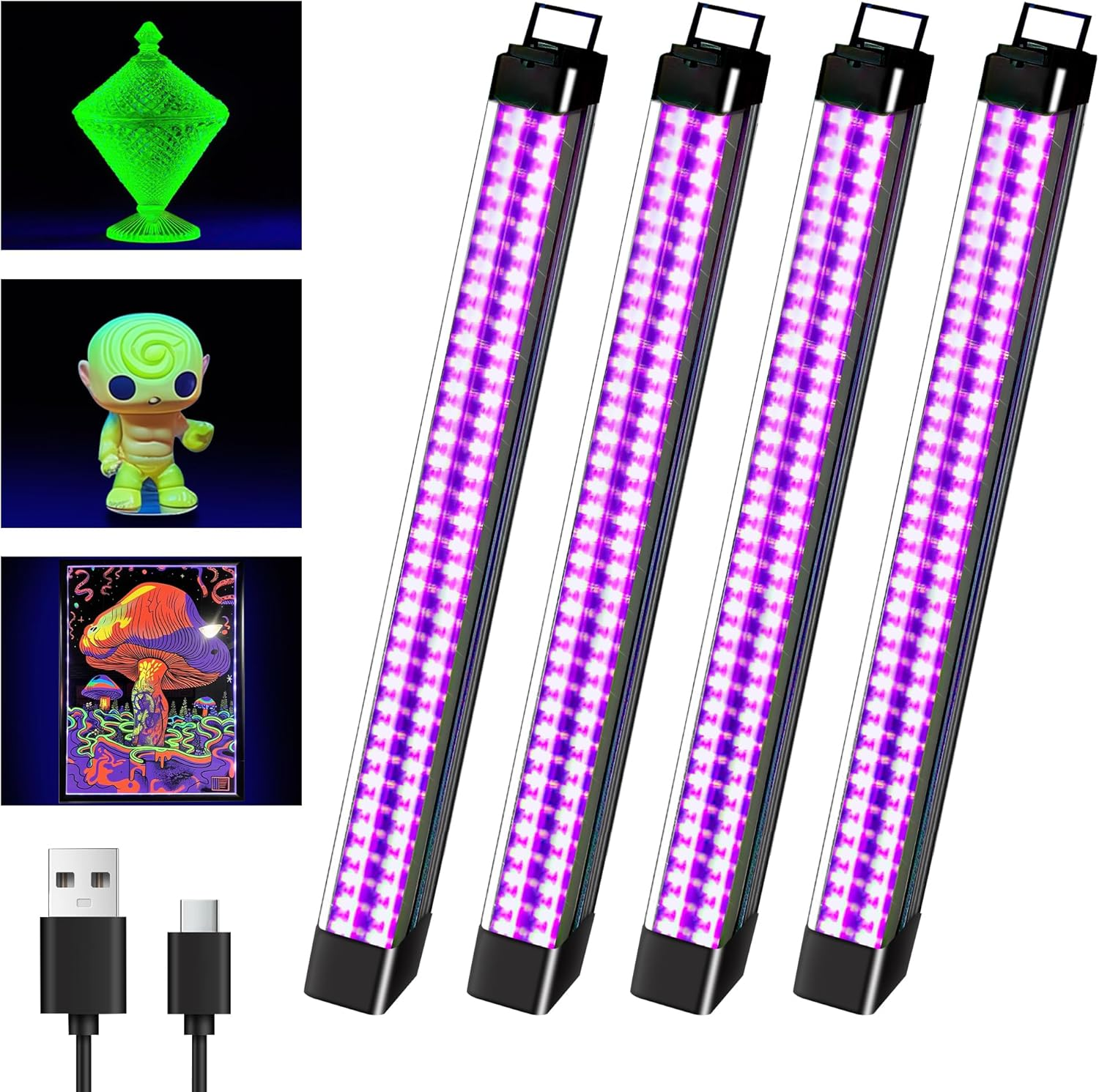 Destlife 4 Pack Rechargeable Black Light Bar 10W Battery Operated Blacklight, Portable Blacklights for Glow Party Fishing image number 6