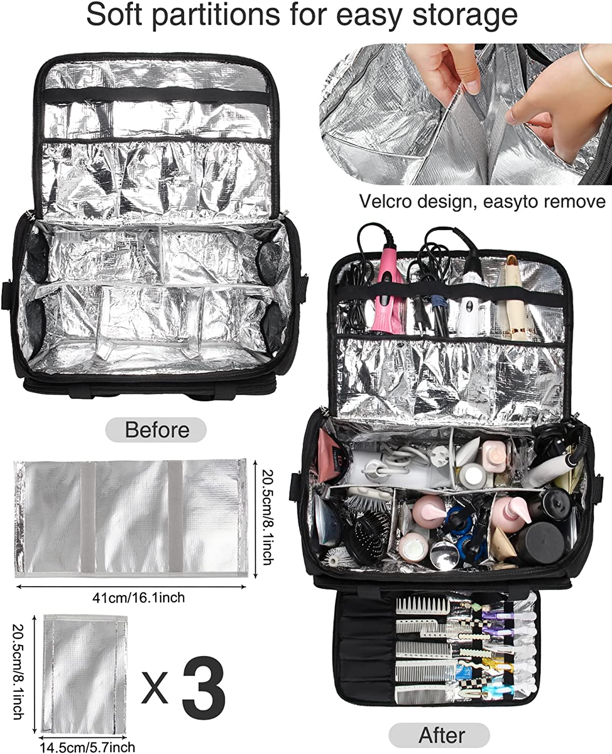 Professional Barber Bag, Hairdressing Bag, Toiletry Travel Bag, Cosmetics Beauty Hairdresser Bag with Shoulder Strap, Hair Makeup Salon Organizer Bag Insulation Material image number 2