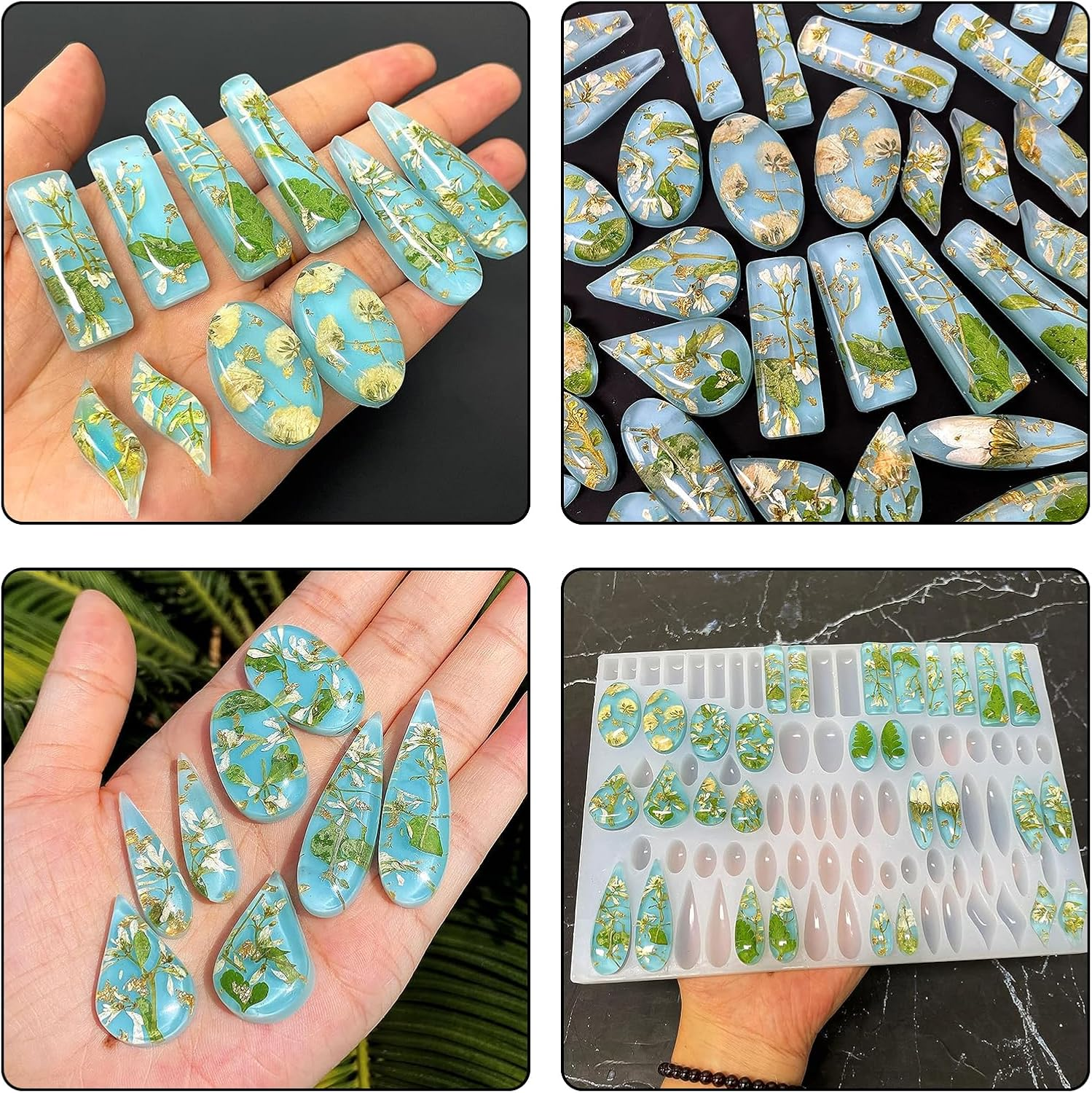 Silicone Stud Earring Mold - 41 Pairs of Shapes - Rectangle, Teardrop, Dangle - UV Resin - Geometric Cabochon Jewelry Cast image number 6