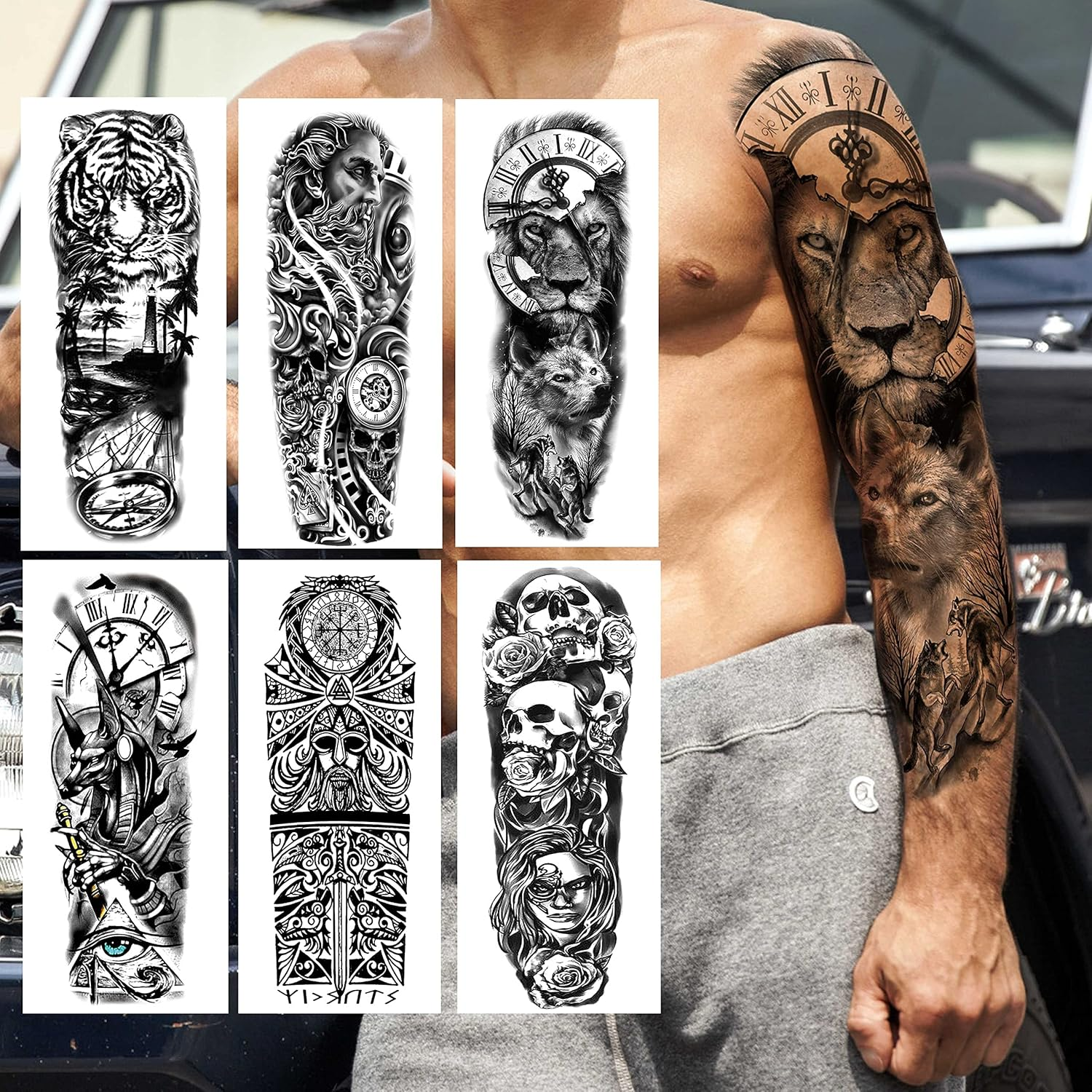 COKTAK 21 Sheets Extra Large Black Temporary Tattoos for Women Adults Greek Myth with 8 Sheets Full Arm Temporary Tattoo Sleeve for Men Maori Warrior Compass and 13 Sheets Fake Large 3D Tatoo Stickers image number 4