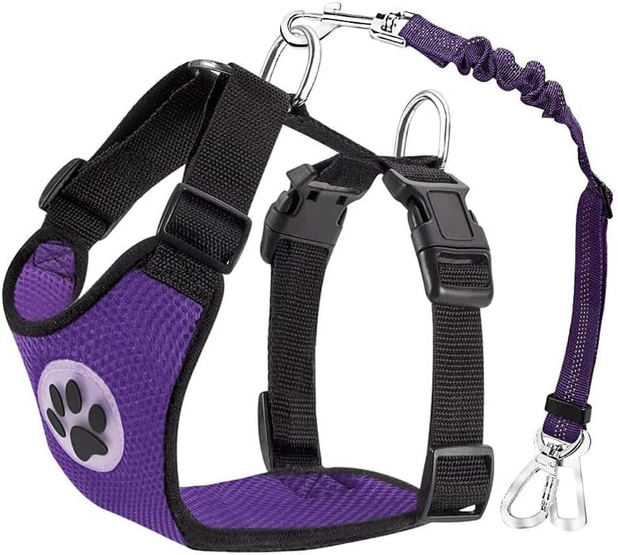 Dog Car Vest Harness Seatbelt Set, Dog Car Adjustable Pet Harness with Safety Seat Belt, Double Breathable Mesh Fabric Harness with Vehicle Connector Strap for Small Medium Large Dogs (Large)