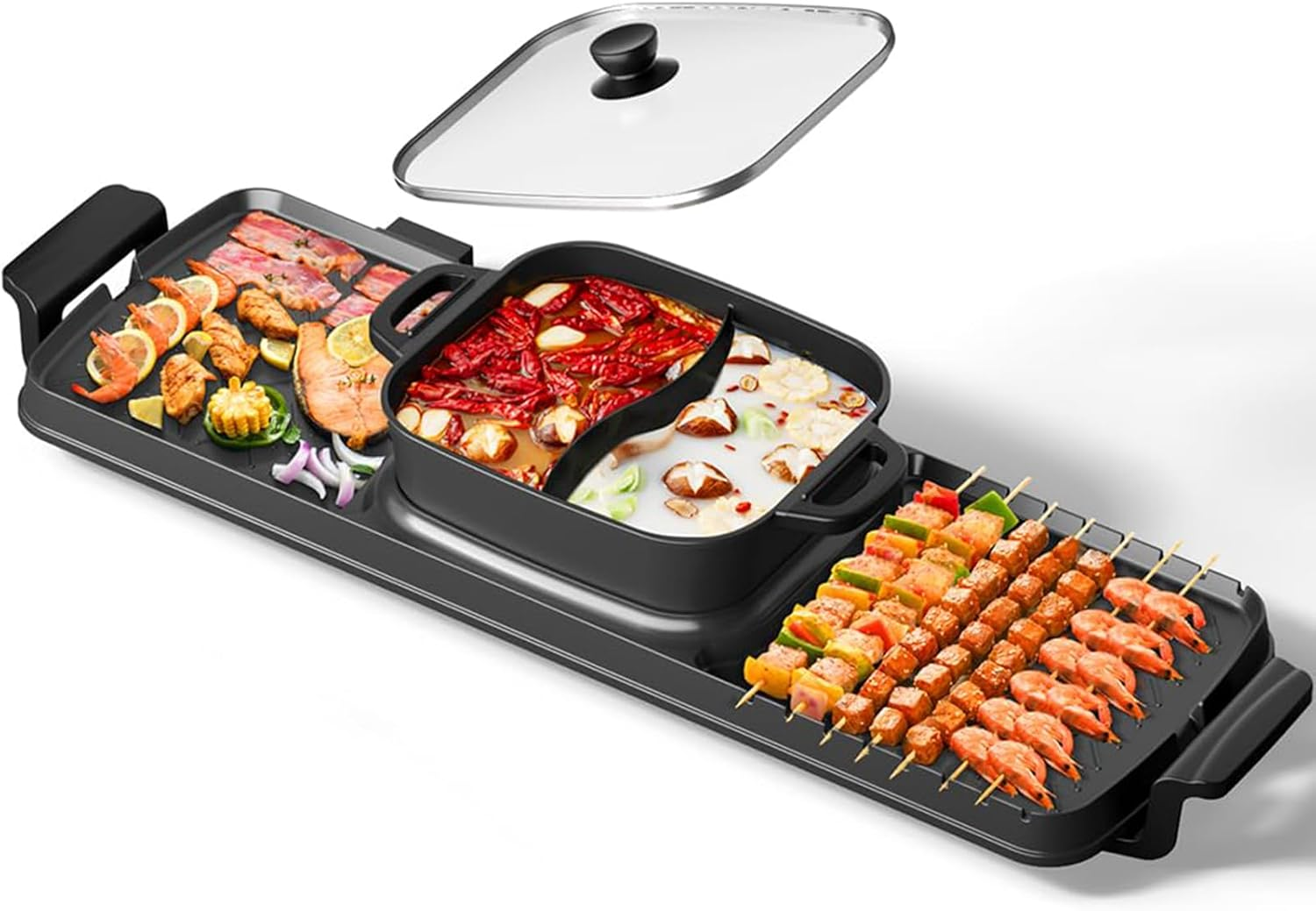 Smokeless Electric Hot Pot & Grill Combo, Large 72X26Cm Non-Stick Design, 3 Adjustable Heat Levels, Easy to Clean image number 2