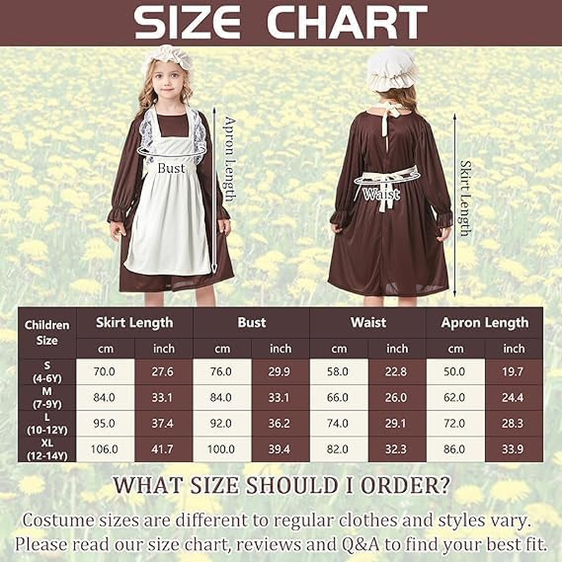 Girls Book Week Costumes,Girl Victorian Costume Dress for Halloween Book Week Cosplay Costume,Victorian Maid Costume for Girls with Apron and Bonnet Hat Age 4-10 Years image number 1