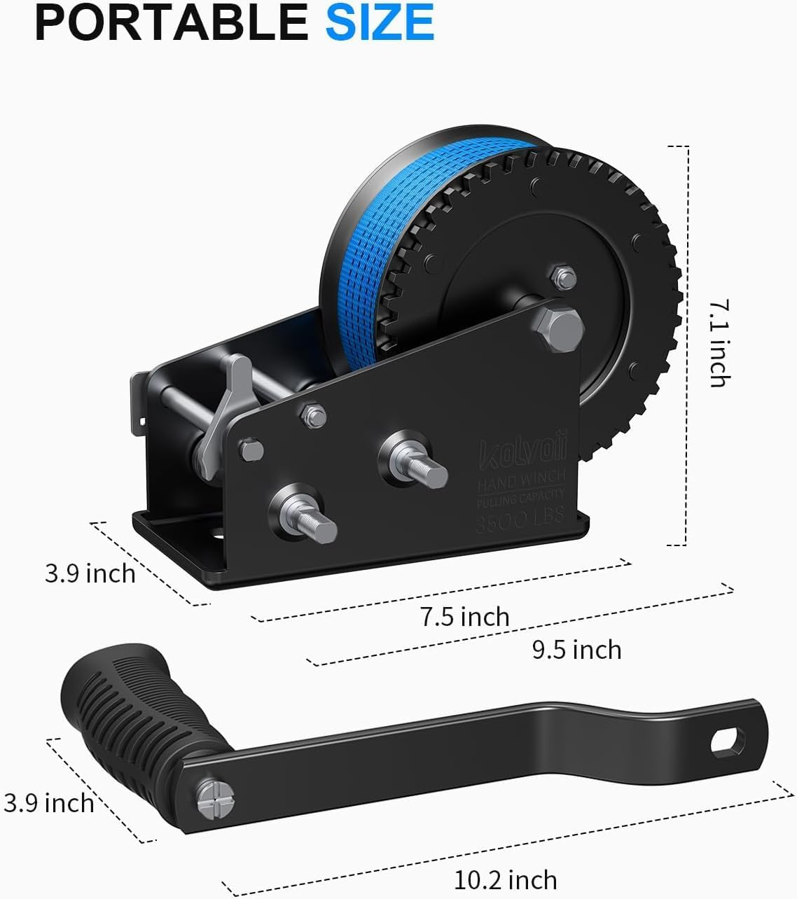Boat Trailer Winch 3500Lbs/1587Kg with 33Ft(10M) Polyester Strap, Hand Winch Heavy Duty Hook and Comfortable Handle Two Way Ratchet and Two Speed Switchable for Boat Jet Ski Trailer Marine image number 3