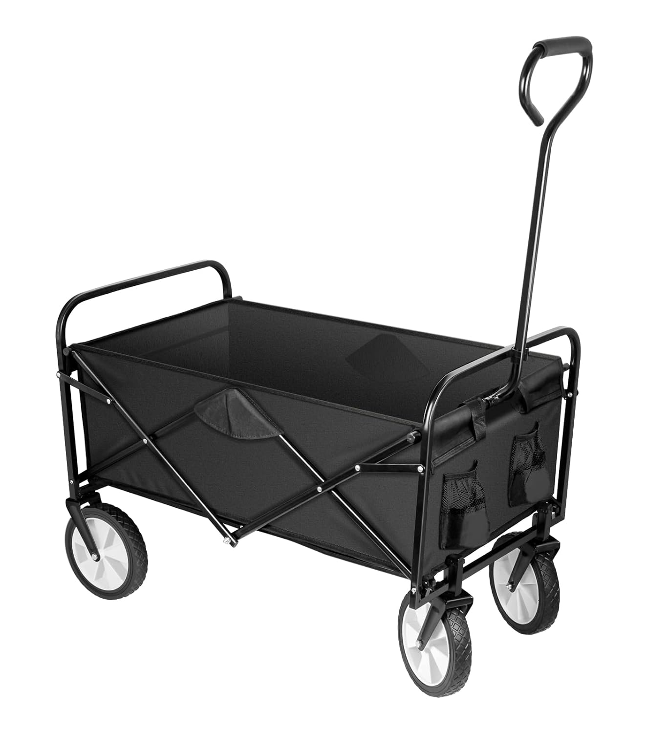 YSSOA Rolling Folding & Rolling Collapsible Garden Cart, Outdoor Camping Wagon Utility with 360 Degree Swivel Wheels & Adjustable Handle, Black 220Lbs Weight Capacity image number 4