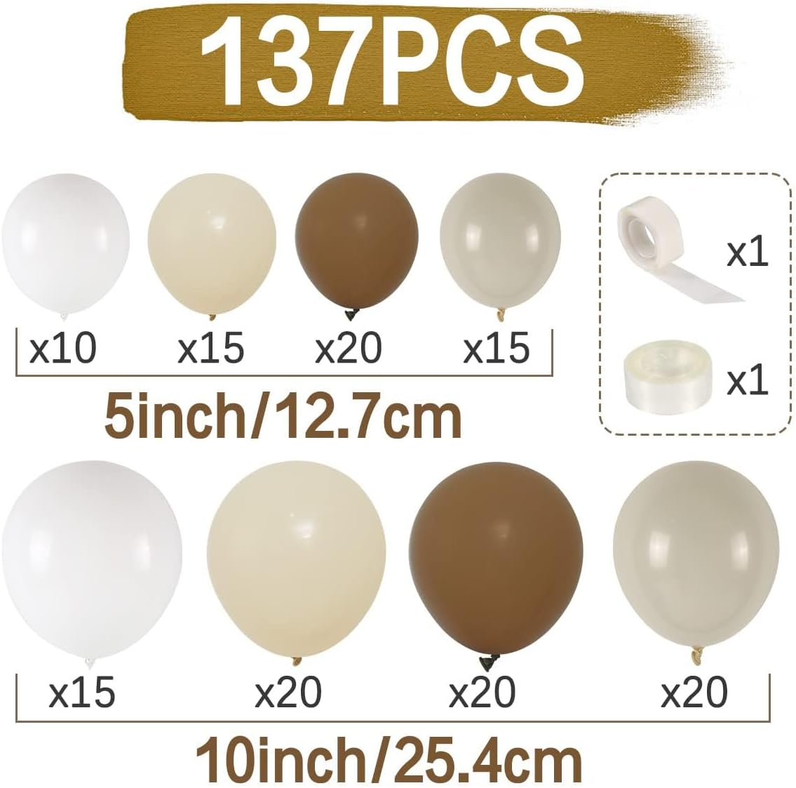 Nude Balloon Arch Kit, Beige Balloons Garland Kit for Birthday Decoration, 137 Pcs Khaki Brown Beige White Balloons, Nude Balloon Arch for Birthday Party, Baby Shower Decorations image number 1