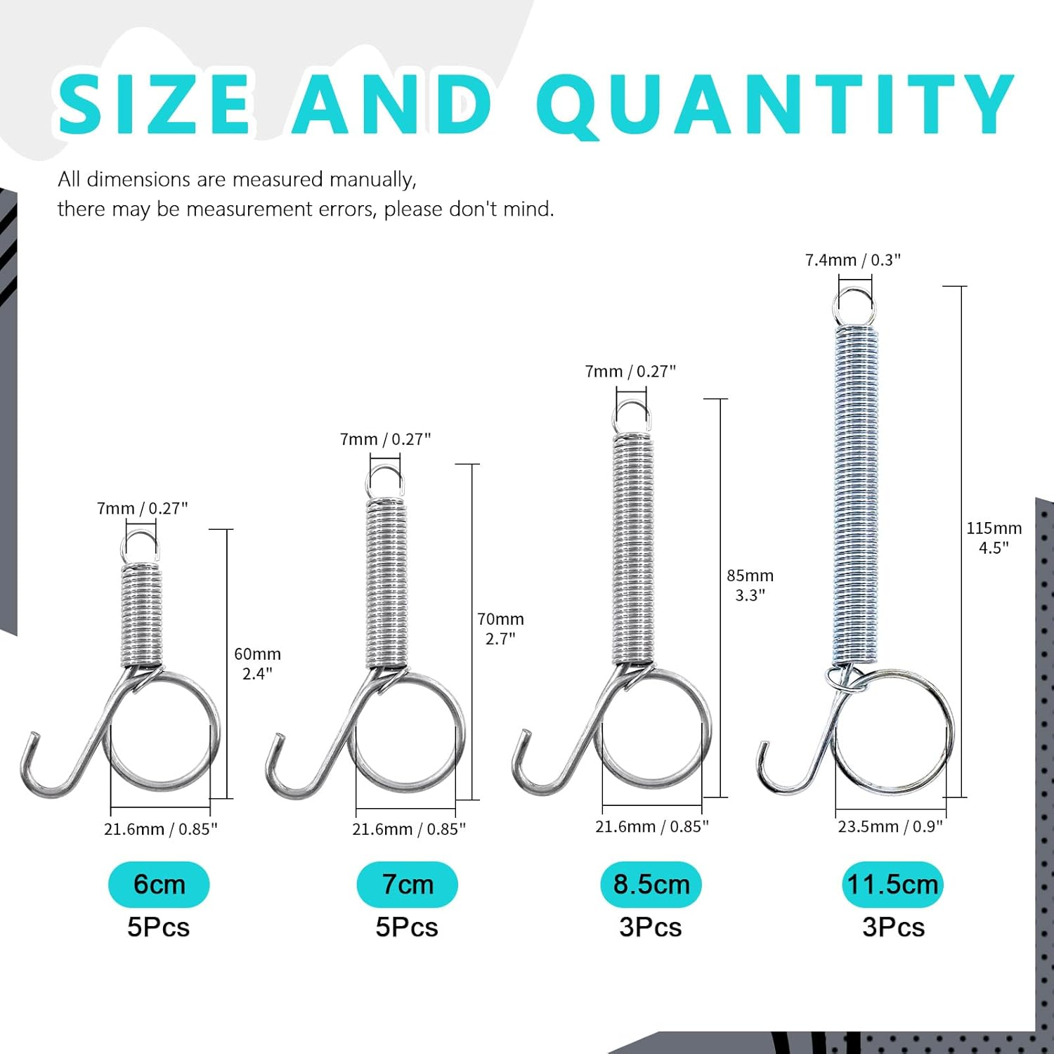 16Pcs 4 Sizes Spring Cage Latch Door Spring Hooks, 2.4'' 2.8'' 3.4'' 4.5'' Spring Door Latch Spring Cage Latch Metal Finger for Fixing Rabbit Dog Cat Bunny Hedgehog Pet Cage Door image number 2