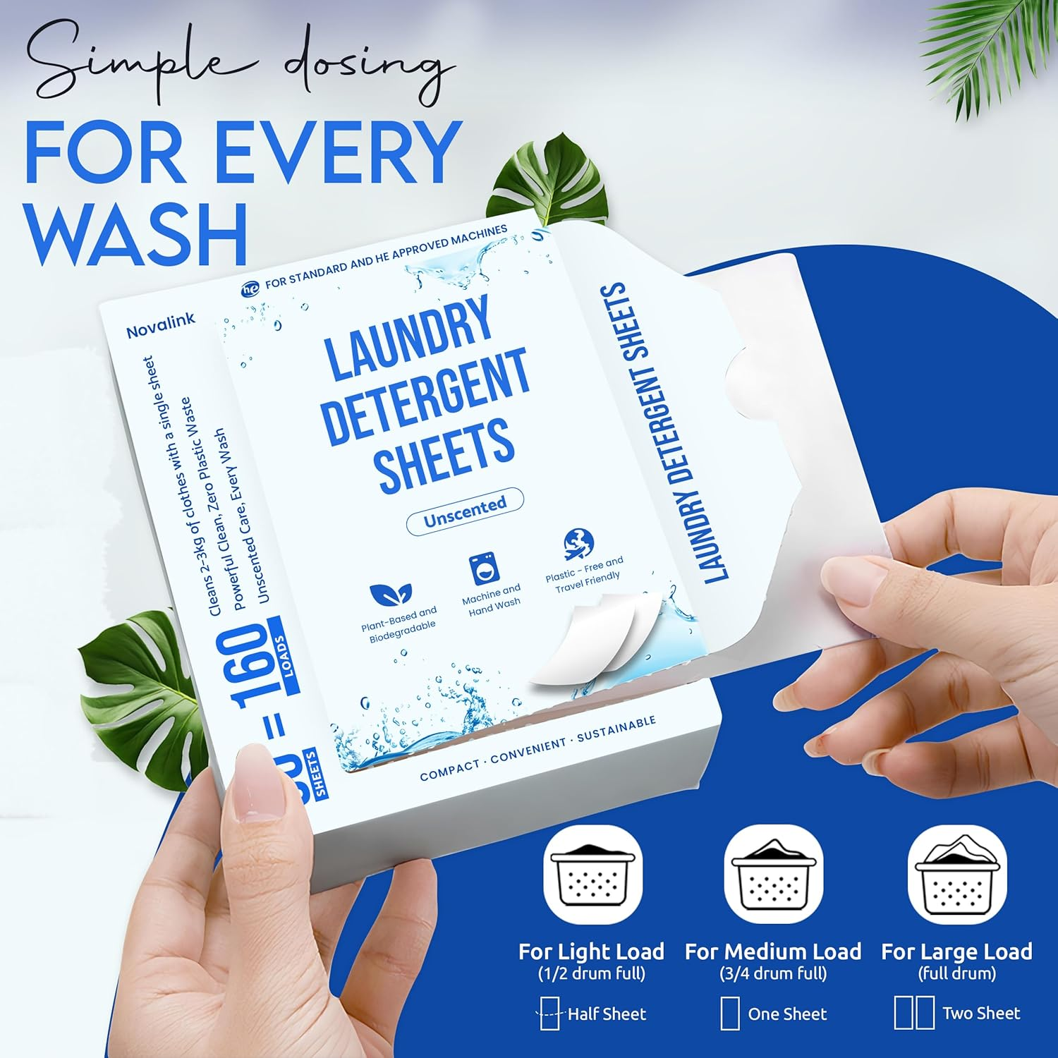 80 X Sensitive Laundry Detergent Sheets - Plastic-Free, Plant-Based & Biodegradable Laundry Sheets, Best Smell, Travel-Friendly for Hand & Machine Wash - Unscented image number 1