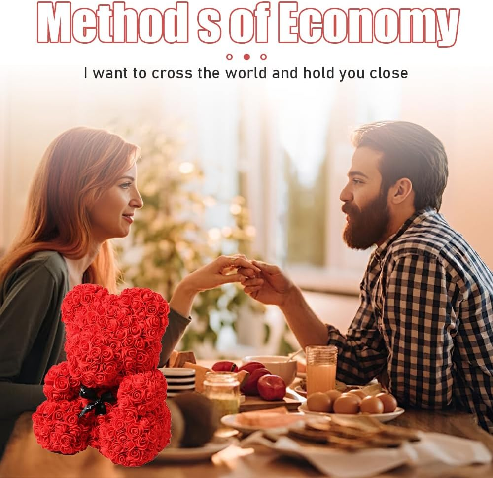 Flowers Rose Bear,Handmade Diype Flower Bears,Mothers Day for Mom Grandma on Mothers, Everlasting Flower for Window Display,For Mother'S Day,25X16X16 CM (Red) image number 1