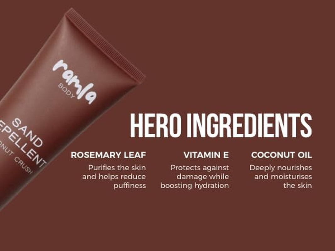 RAMLA Sand-Repellent Moisturiser &ndash; Hydrating Body Lotion for Beach Days &ndash; Lightweight, Non-Greasy Formula That Repels Sand &ndash; as Seen on Shark Tank (150Ml, Coconut Crush) image number 2