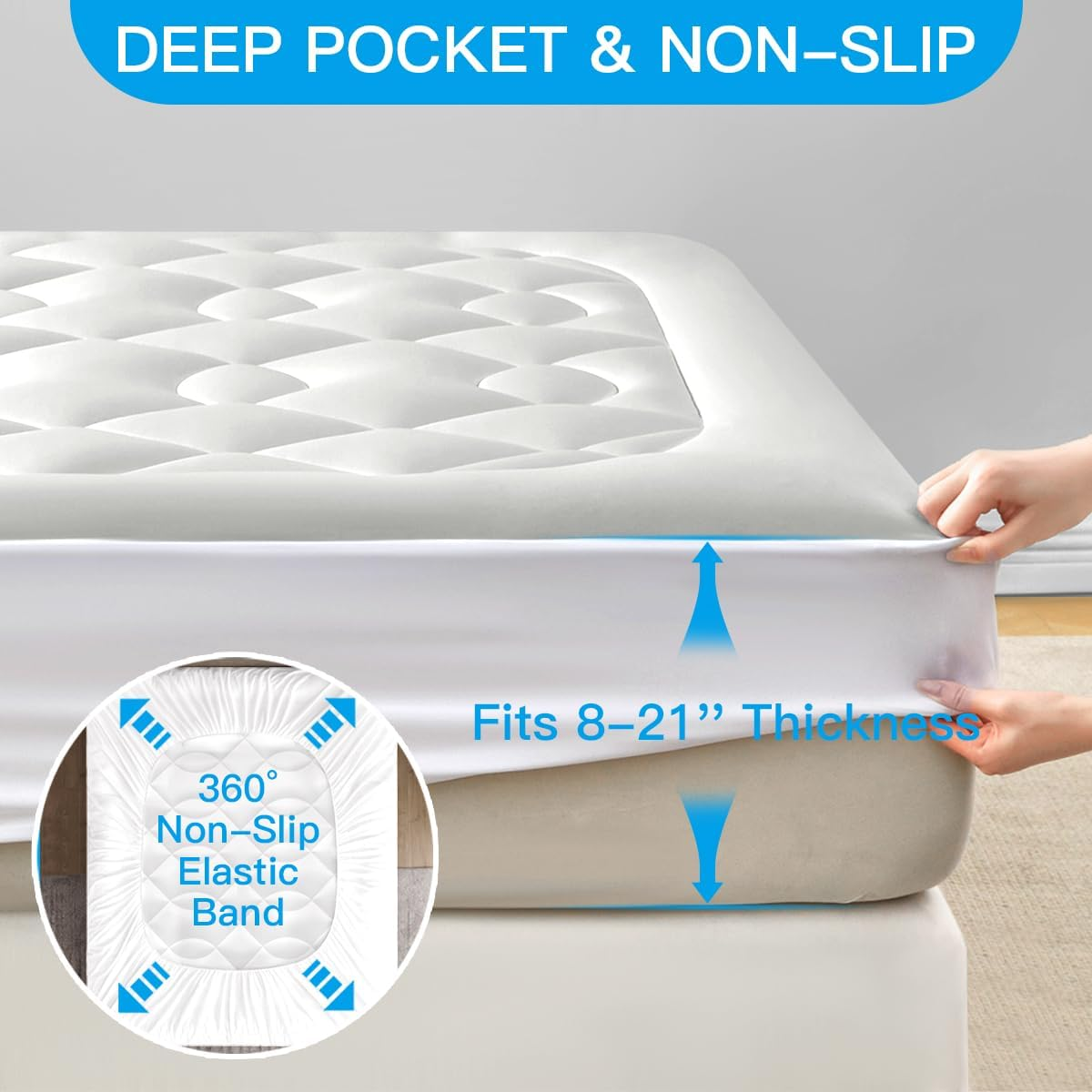 Cooling Mattress Topper King Size - Pillow Top Mattress Pad for Hot Sleepers - Breathable Ultra Soft Mattresses Protector with 8-21 Inch Deep Pocket (78X80 Inch, Pearl White)