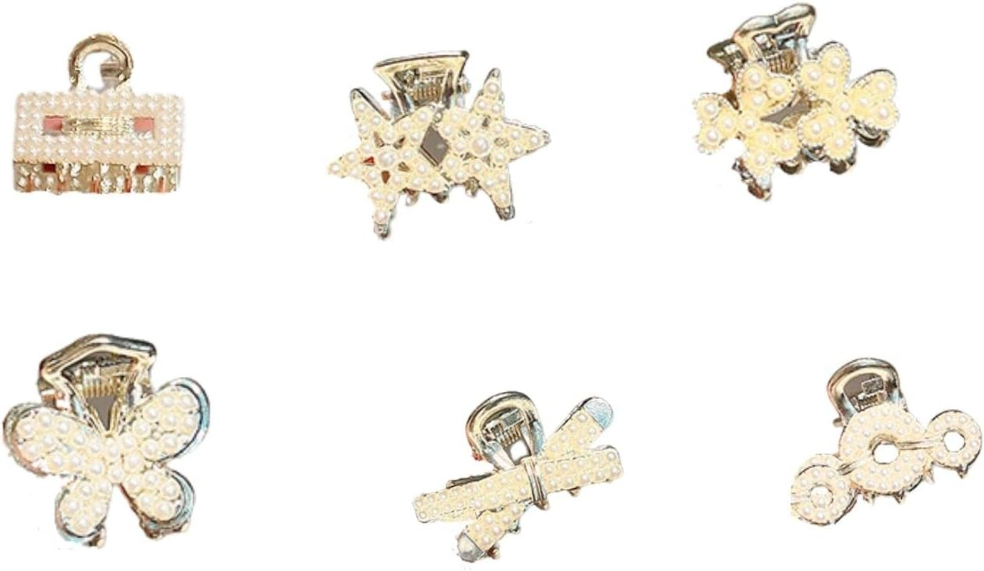6Pcs Pearl Mini Claw Clips - Bangs Styling Claw Clips Cute Hair Accessory Set for Girls and Women (Set2#) image number 4