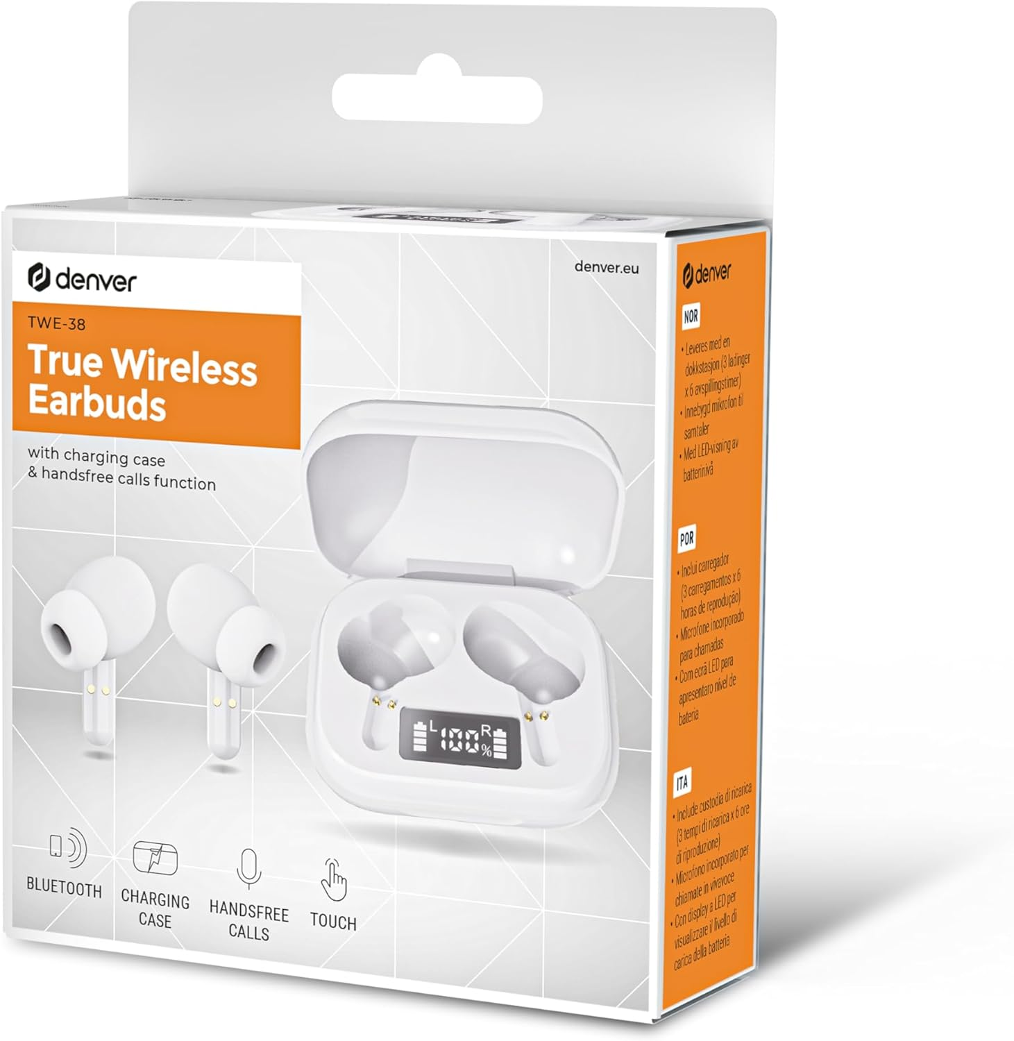 Denver TWE-38 Bluetooth Earbuds, White, 3.70 X 4.50 X 6.70 Cm image number 6