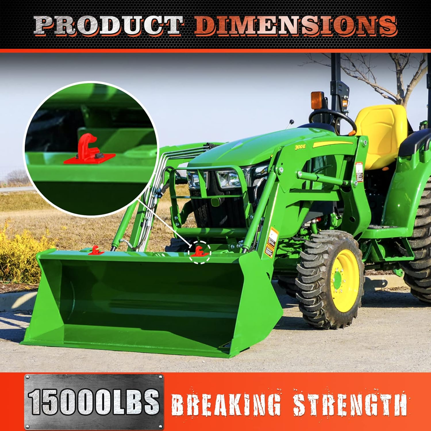 Tractor Bucket Grab Hook Grade 70 Forged Steel Bolt on Grab Hook 3/8" Tow Hook Mount with Backer Plate, Work Well for Tractor Bucket, RV, UTV, Truck, Max 15,000 Lbs, 2 Pack, Red image number 6