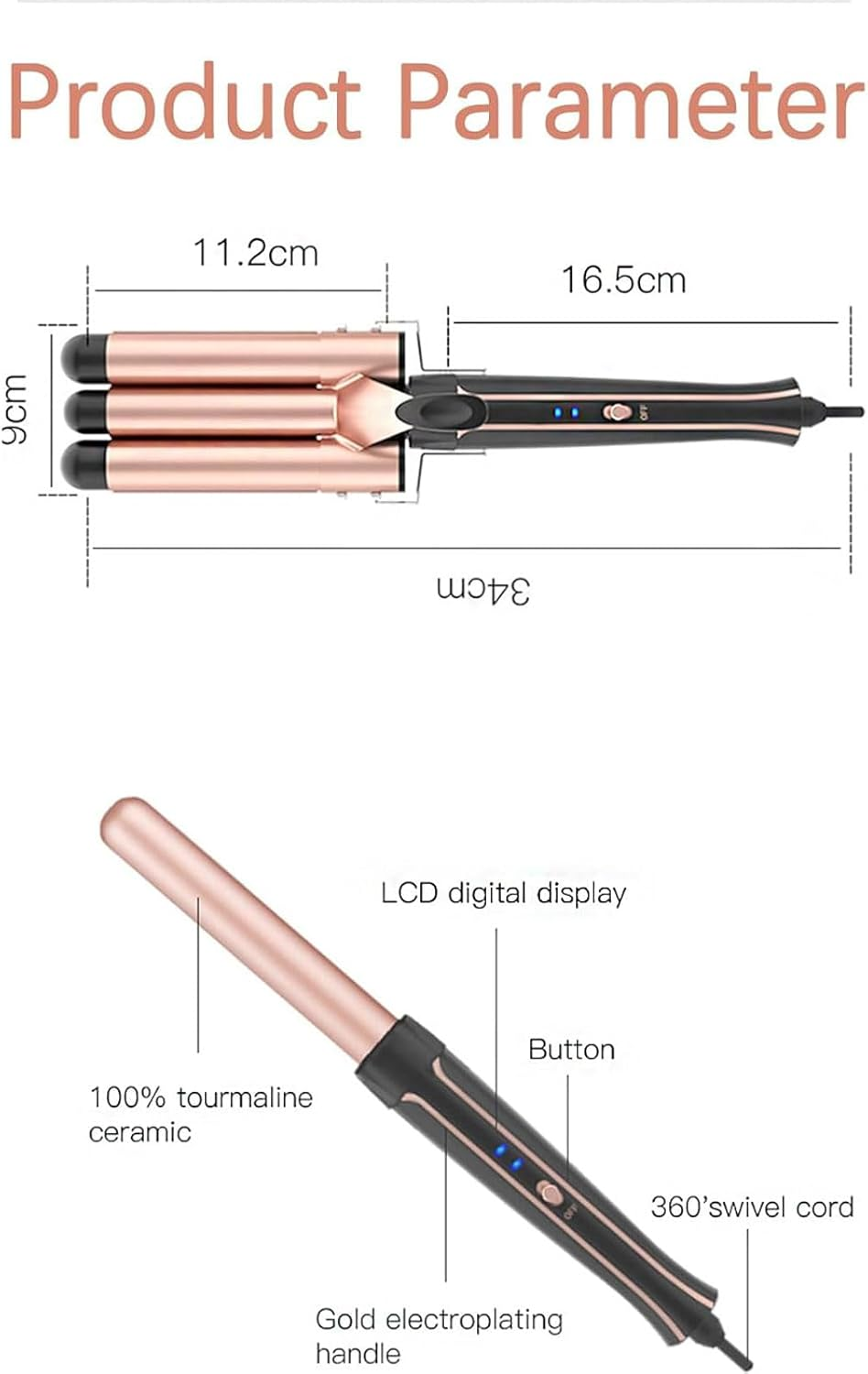 Homodoskey Curling Wand Set, 5 in 1 Hair Curler with 5 Interchangeable Wand Ceramic Barrel(9-38Mm), with LED Temperature Adjustment and Fast Heating in All Hair Type, Include Heat Resistant Glove image number 4