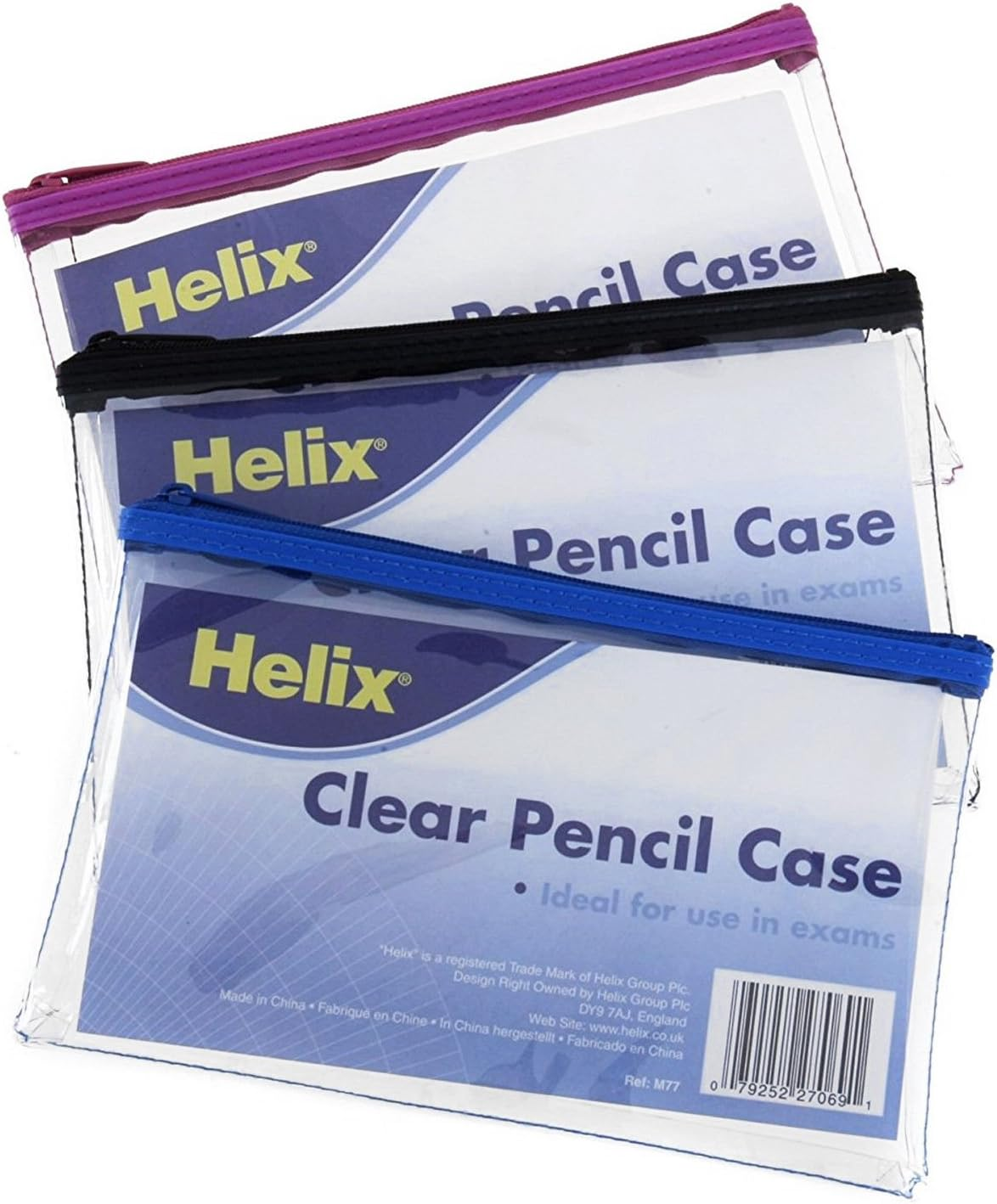 Helix Clear Pencil Case PVC - Coloured Zip - 200X125Mm - Blue Zip