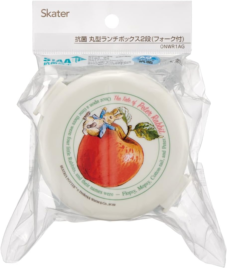 Skater ONWR1AG-A Peter Rabbit Lunch Box, 16.9 Fl Oz (500 Ml), 2-Tier, Round, Antibacterial, Made in Japan