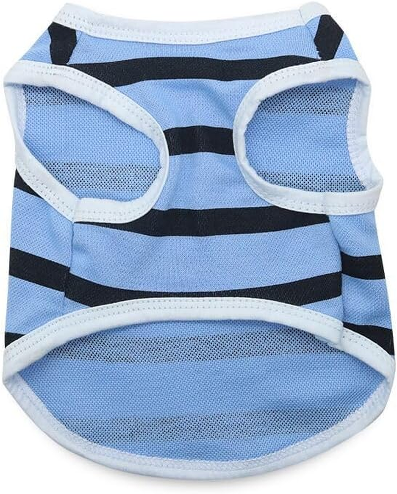 Pet Dog Striped T-Shirt Dogs Cats Cotton Vest Spring Summer Pet Apparel Tee Shirt Suitable for Small and Medium Large Pets (Blue, S) image number 5