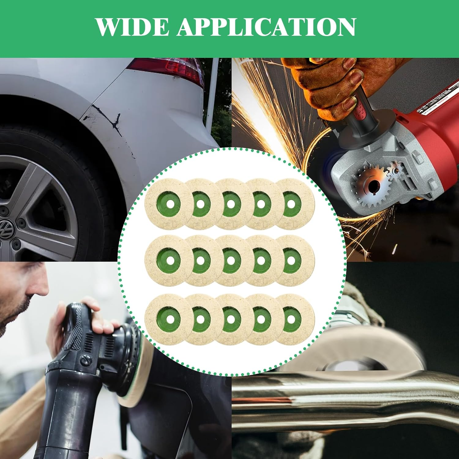 15Pcs 4 Inches Wool Felt Disc Wheel Pad for 5/8" Arbor Angle Grinder, Buffing Polishing Wheel for Metal Aluminum,Stainless Steel, Chrome, Jewelry, Wood, Plastic, Ceramic, Glass image number 4