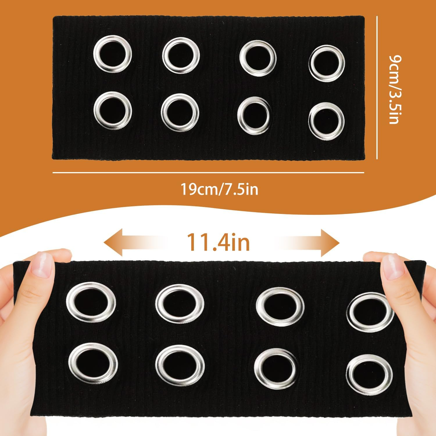 Black Hollow Knitted Headband, Metal Elastic Headband with Eyelets, Y2K Girls Women Punk Rock Wide Hair Accessories, Women'S Hairbands, Casual Hair Accessories image number 5