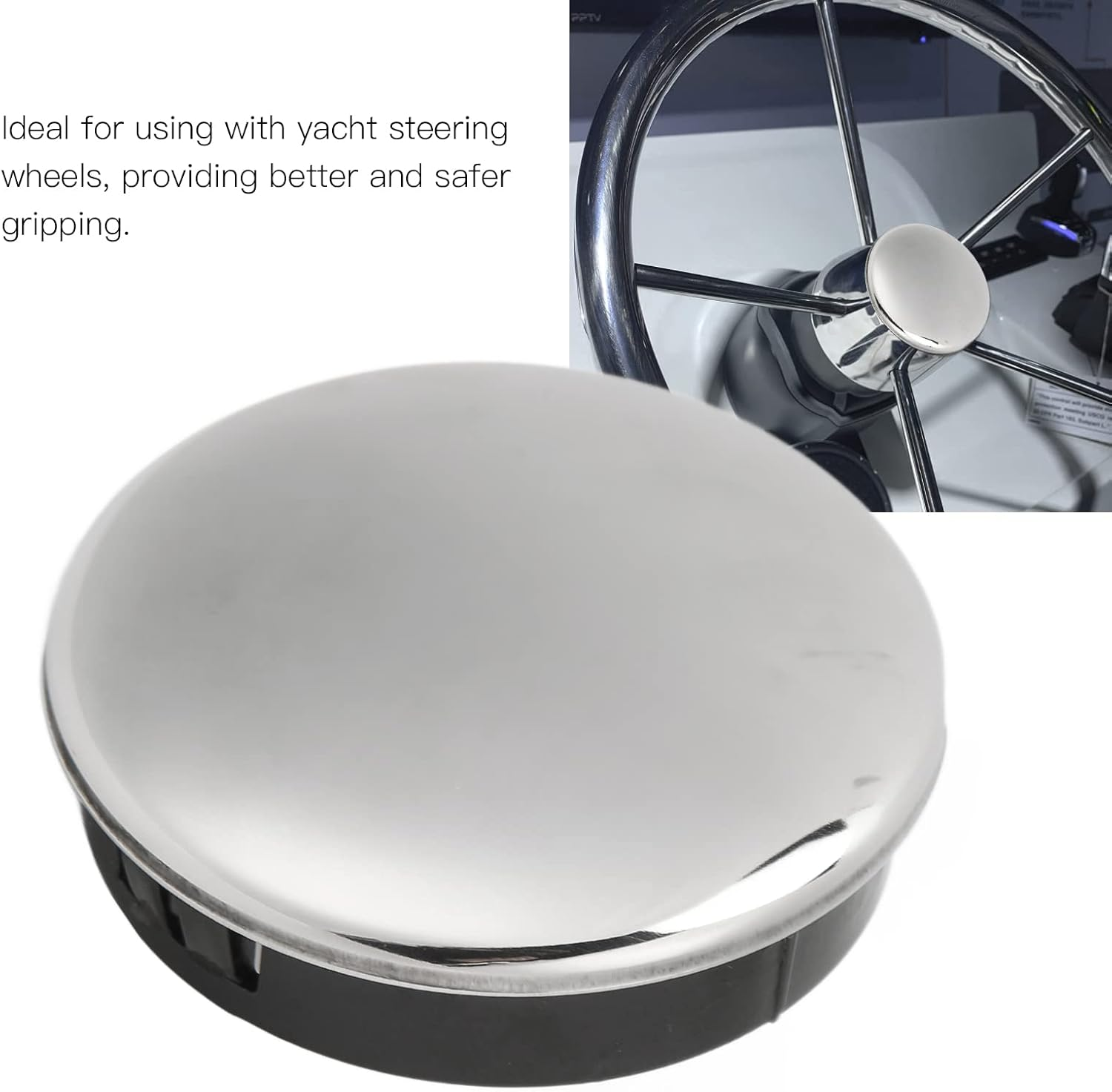 Ejoyous 2.5 Inch (6.35Cm) Boat Steering Wheel Center Cap, 316 Stainless Steel, ABS Material Snap-In Quick Installation, for Yacht Steering Wheels Enhances Grip Safety Durable image number 6