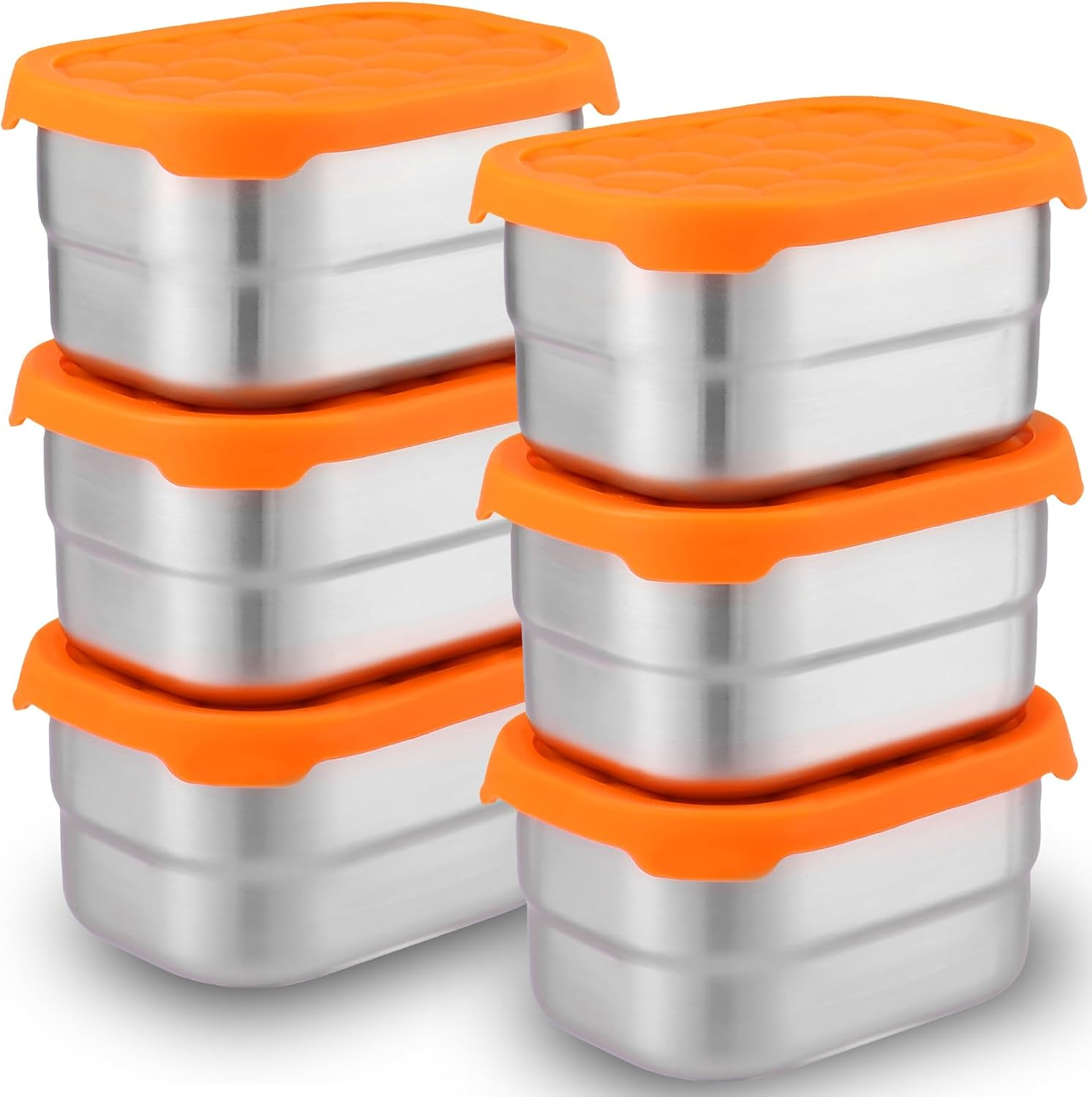 3Pcs 8Oz Stainless Steel Snack Containers for Kids Stackable Rectangle Food Storage Container with Silicone Lids Portable Snack Boxes for School Office Travel Camping (3 Pcs)