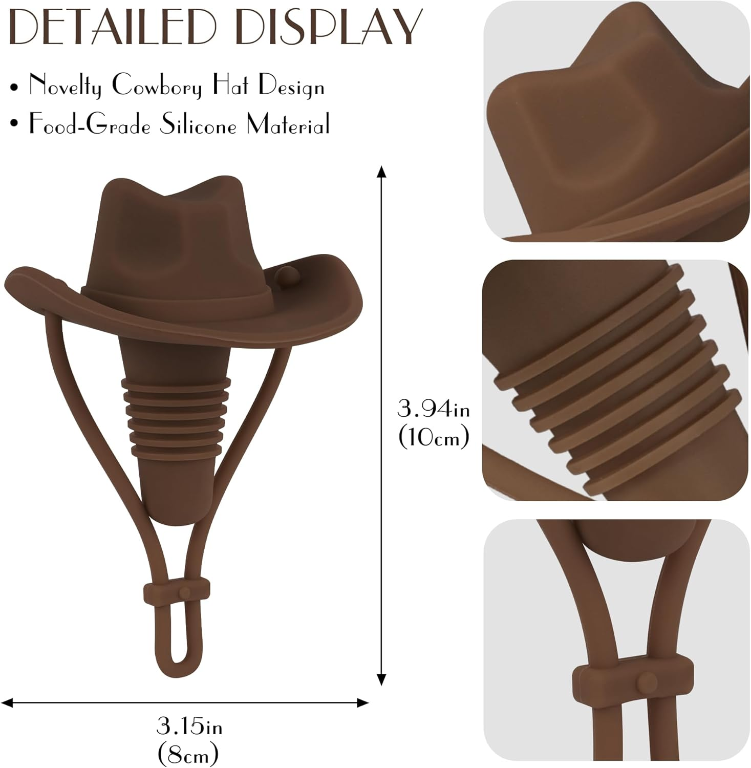 Silicone Wine Stopper, Cowboy Hat Wine Bottle Stopper Reusable, Cute Kitchen Gadgets Wine Accessories Tools Gifts, Decoration-2Pcs Bottle Stoppers（Coffee） image number 5