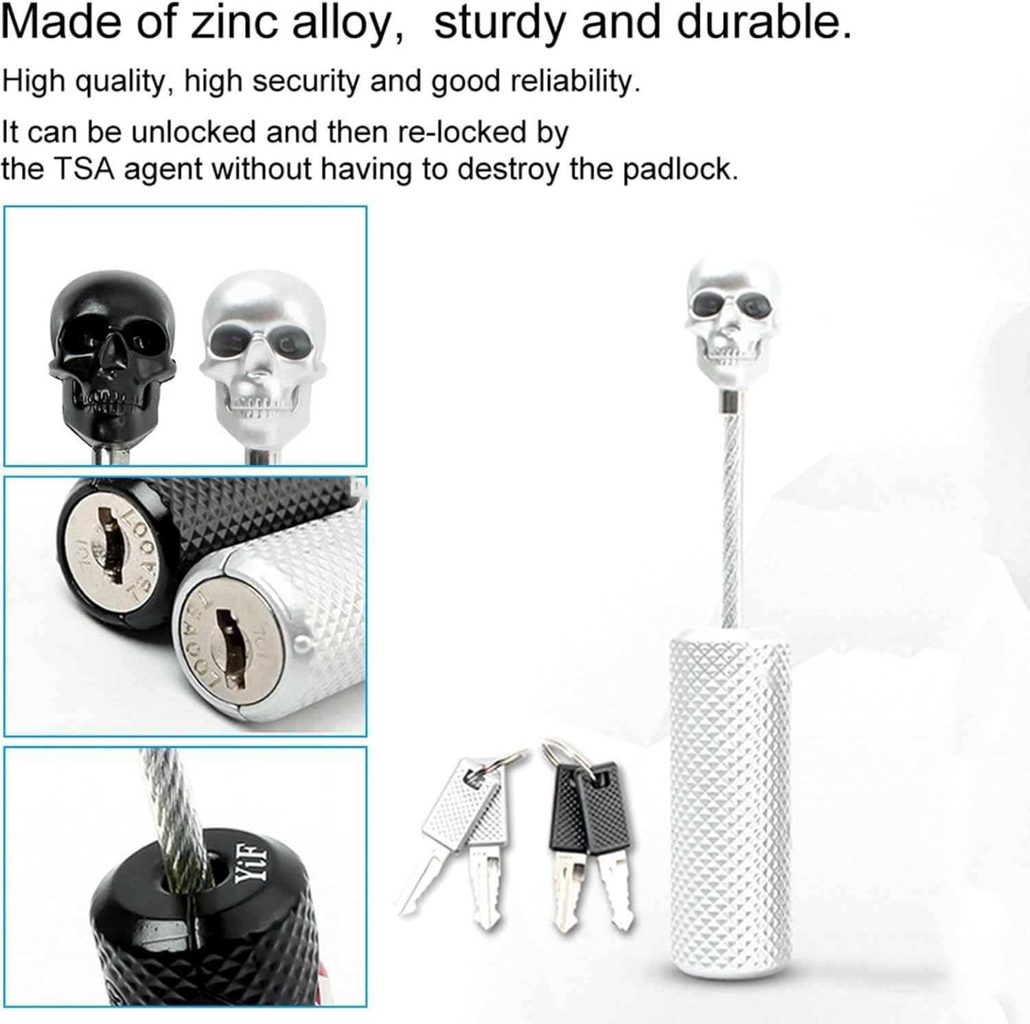 Fayelume Skull Luggage, 3.5 * 0.6 * 0.6In Zipper Lock, Bag Lock Suitable for Wallets, Suitcases, Backpacks, Computer Cases, Etc image number 5