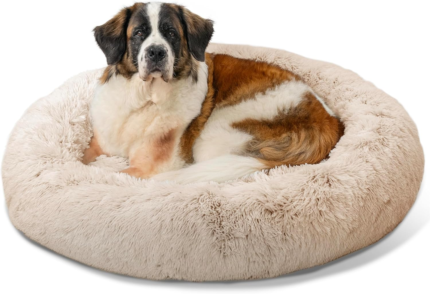 Best Friends by Sheri the Original Calming Donut Cat and Dog Bed in Shag Fur Taupe Extra Large 45X45 image number 1