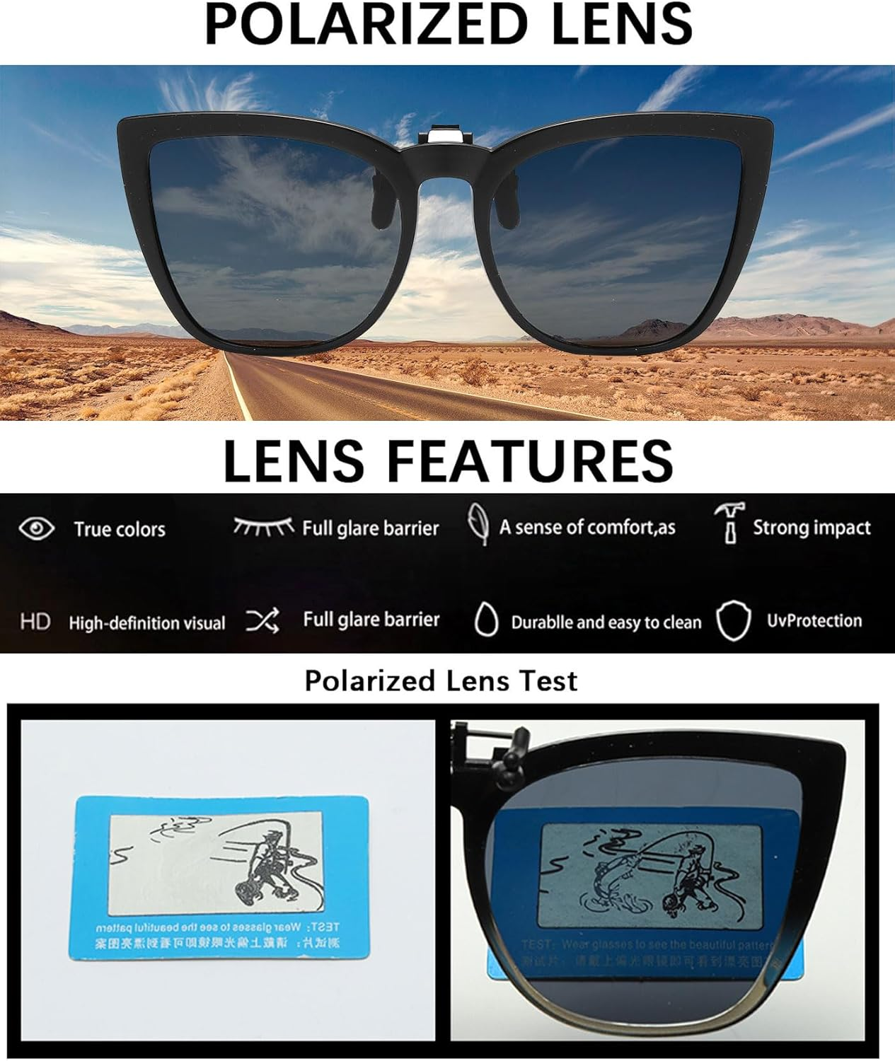 Long Keeper Polarized Clip on Sunglasses over  Women Men with UV Protection Clip on Cat Eyeglasses - Black Leopard Gradient Grey image number 7