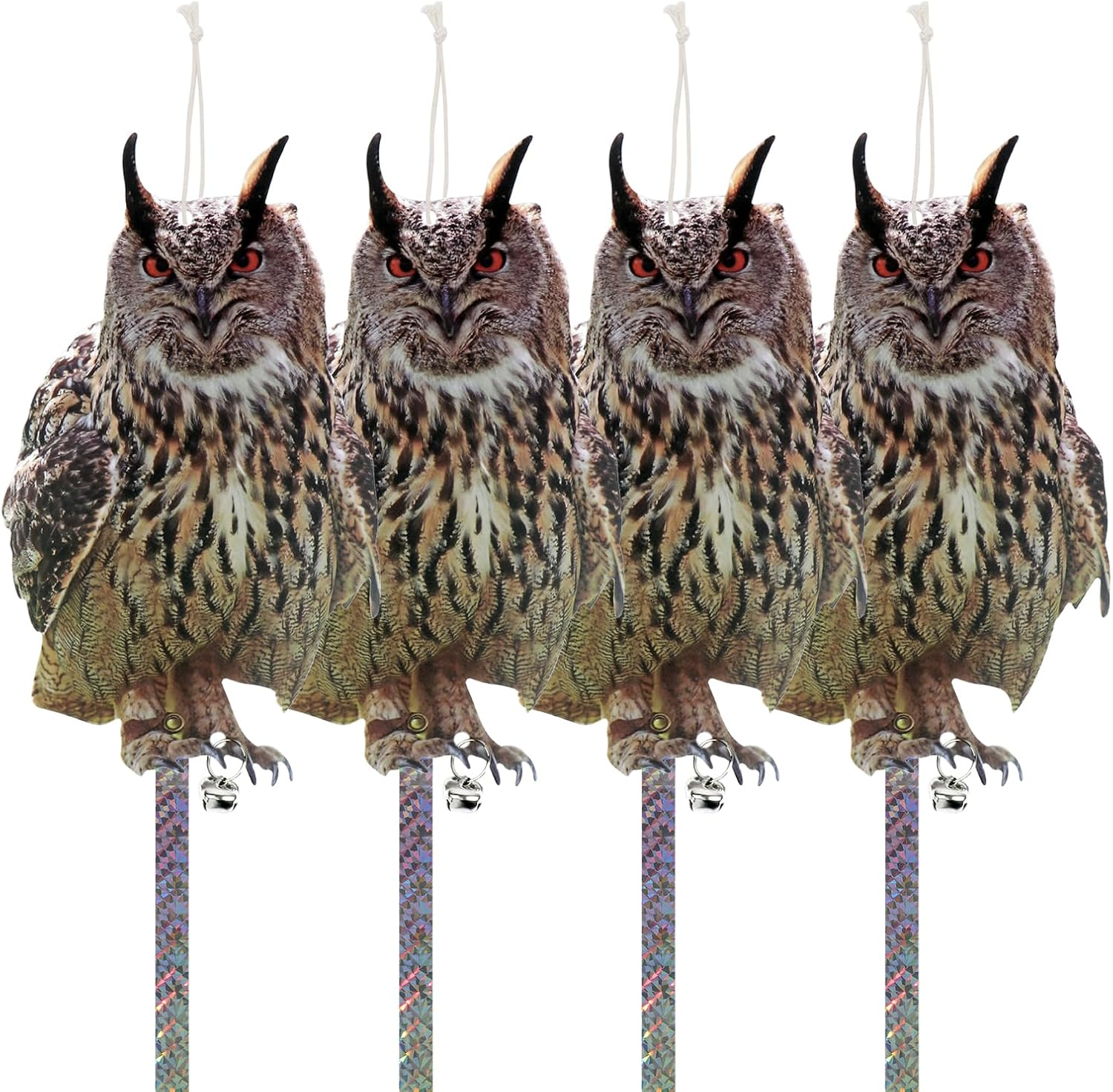 Kungfu Mall 4PCS Fake Owl, Garden Owl, Plastic Owls, Reflective Hanging Decoration, Effective Control Device with Reflective Tape for Garden Patio Windows Tree - Angry Owls 4Pc image number 6