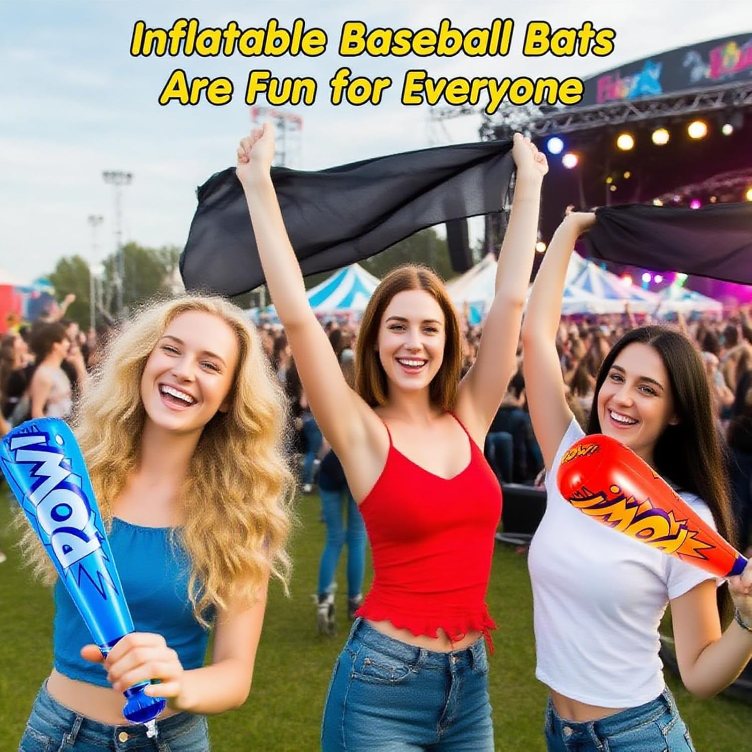 HDBHBH 4 Pack Inflatable Pow Baseball Bat, 16 Inch with 4 Vivid Colors, Carnival Prizes Party Favors, Pool & Goodie Bag Supplies