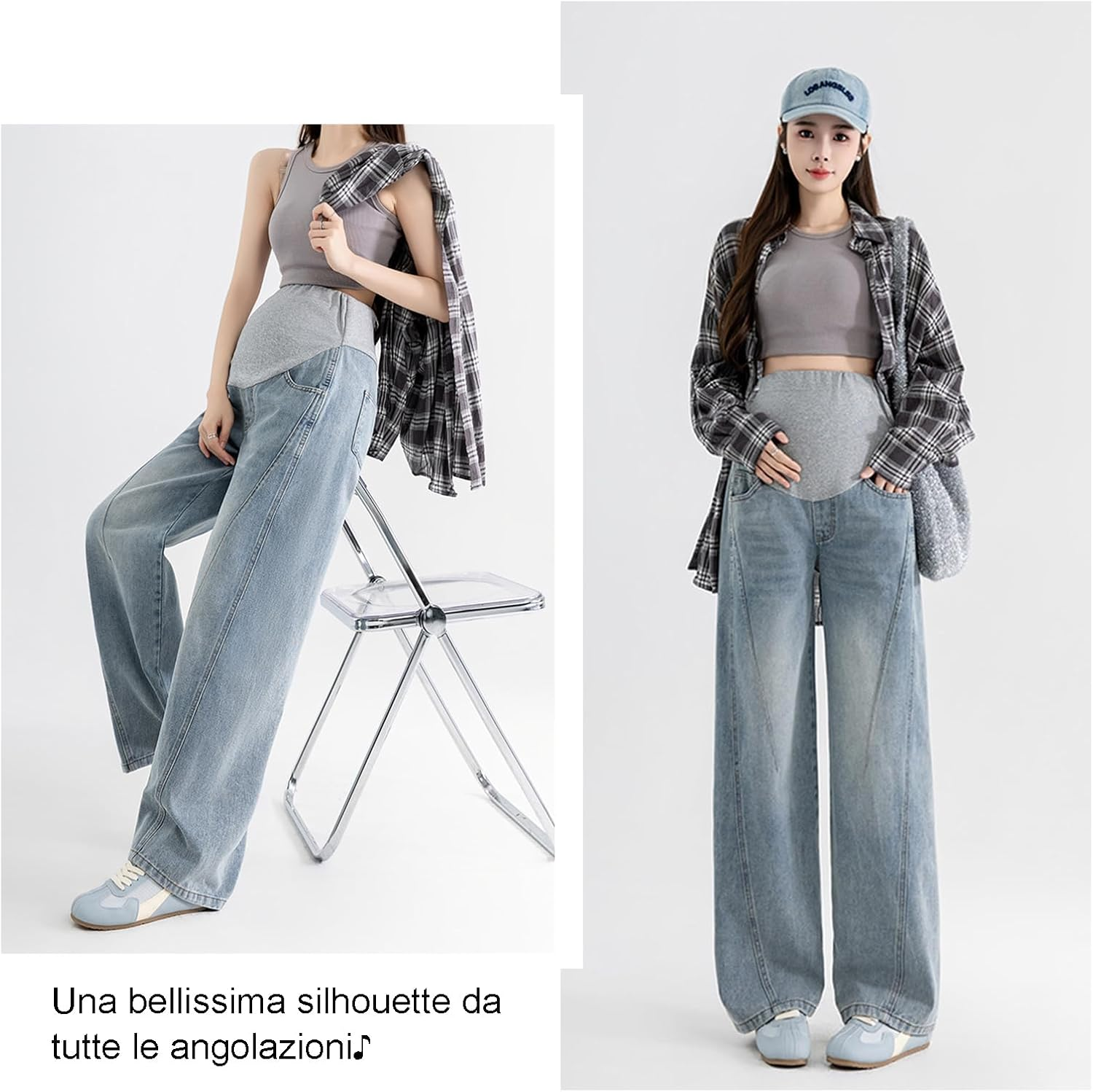 Maternity Jeans Loose Casual with Adjustable Belt, Fashion and Practical Trousers for Girls under 67 Inches