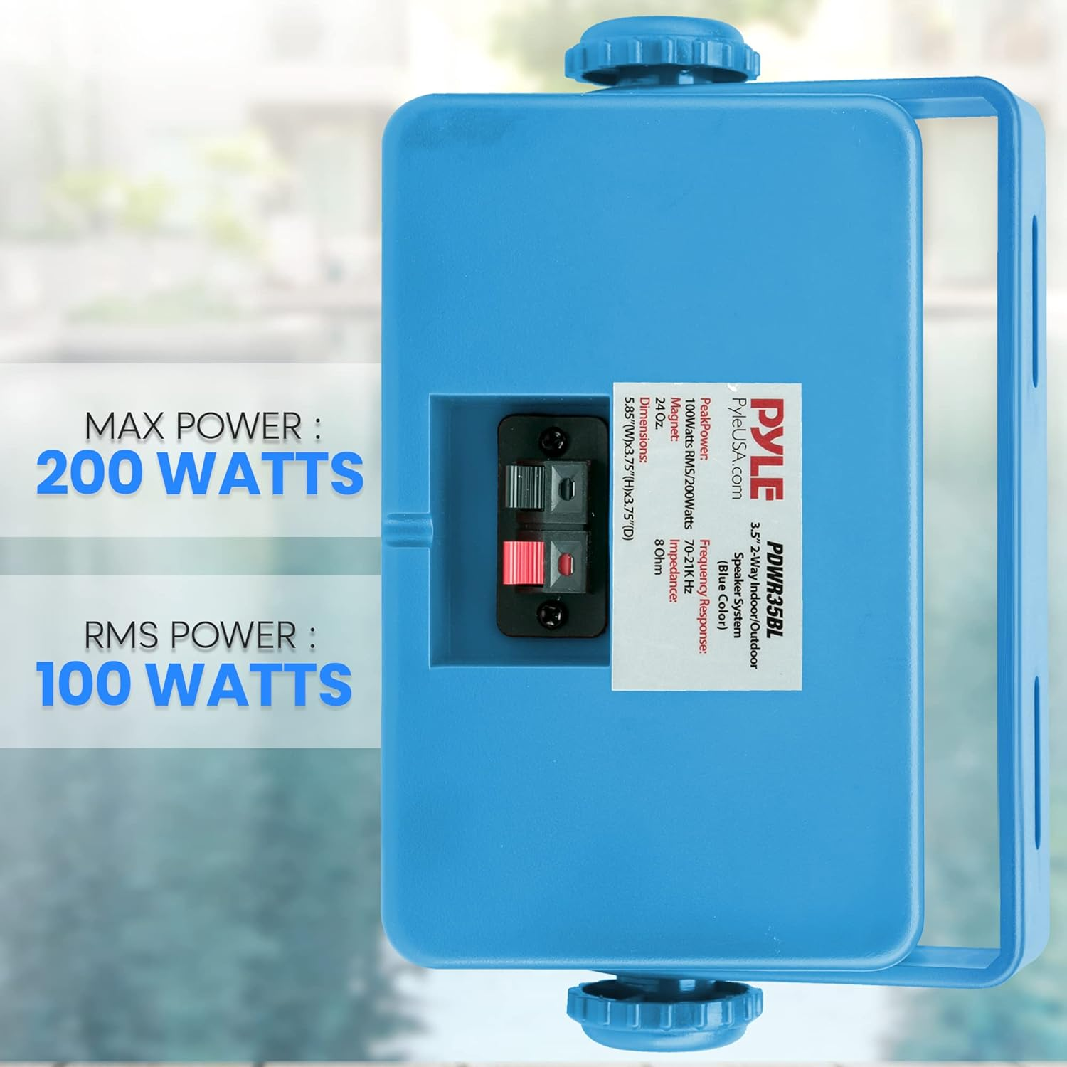 Pyleusa Indoor Outdoor Speakers Pair - 200 Watt Dual Waterproof 3.5&rdquo; 2-Way Full Range System W/ 1/2&rdquo; High Compliance Polymer Tweeter - In-Home, Boat, Marine, Deck, Patio, Poolside (Blue) - PDWR35BL image number 3