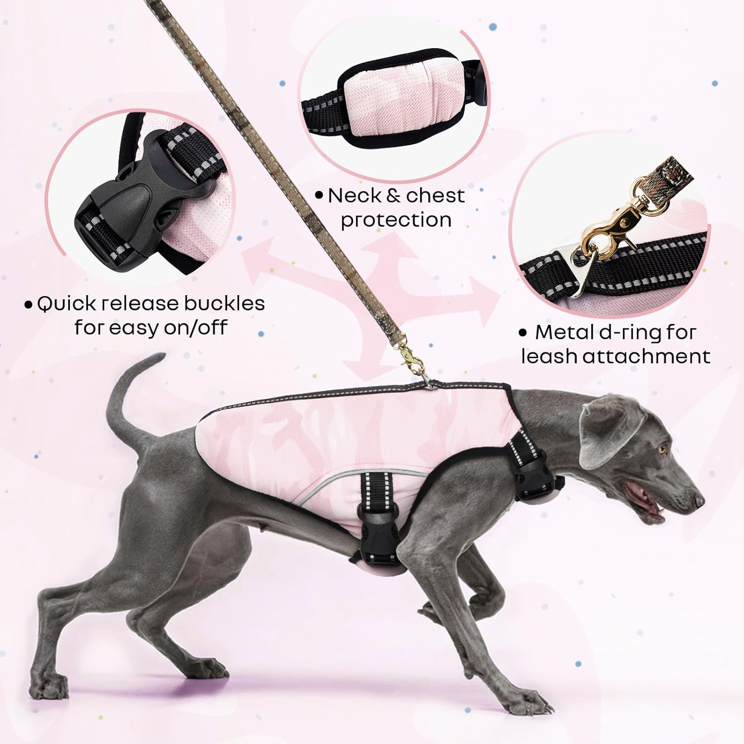 Dog Cooling Vest Hot Weather, Heat Dissipation Dog Clothes Breathable Mesh Dog Jacket Summer Cool Dog Coat Adjustable with Reflective Stripes for Large Medium Small Dogs(Pink, L) image number 2