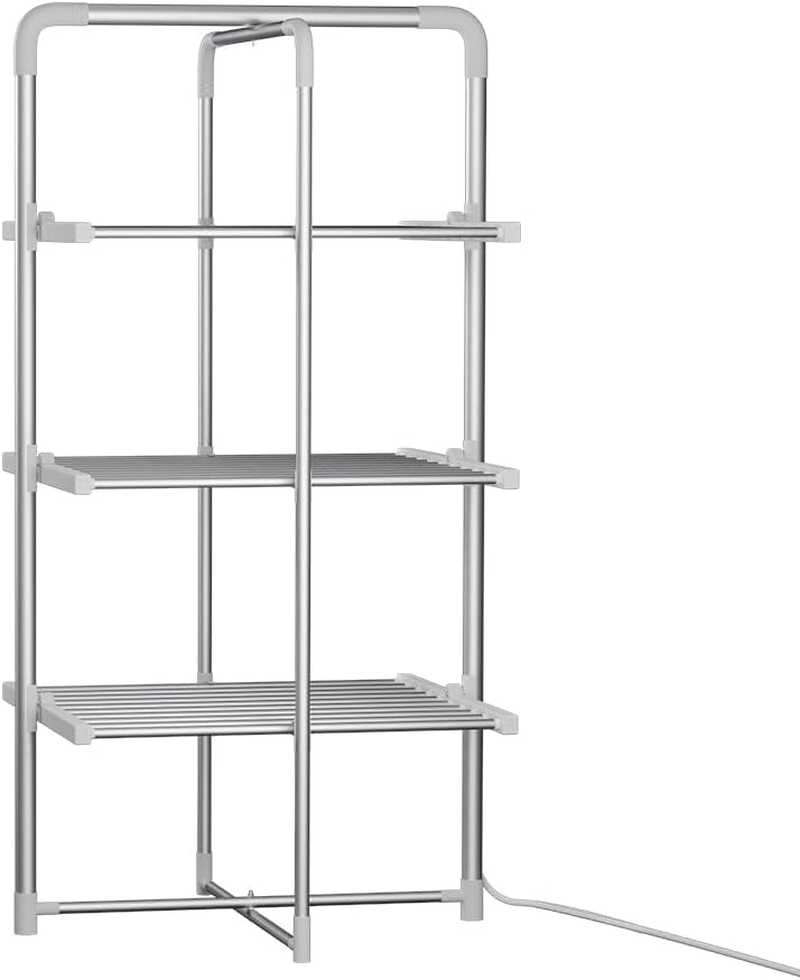 Devanti Heated Towel Rail, Aluminum Electric Towels Rack Warmer Clothes Rails Airer Drying Racks Bathroom Holder Foldable Free Standing Clothe Heater Dryer, 300W 3 Min Warm 40-55&deg;C 30 Rods Silver