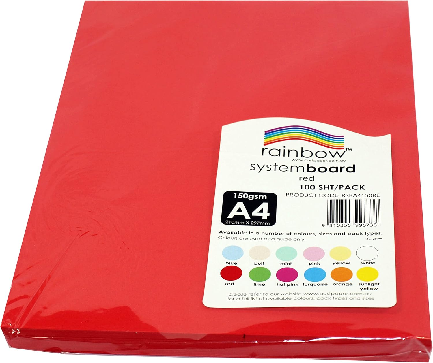 Rainbow A4 150Gsm System Board 100 Sheets, Red