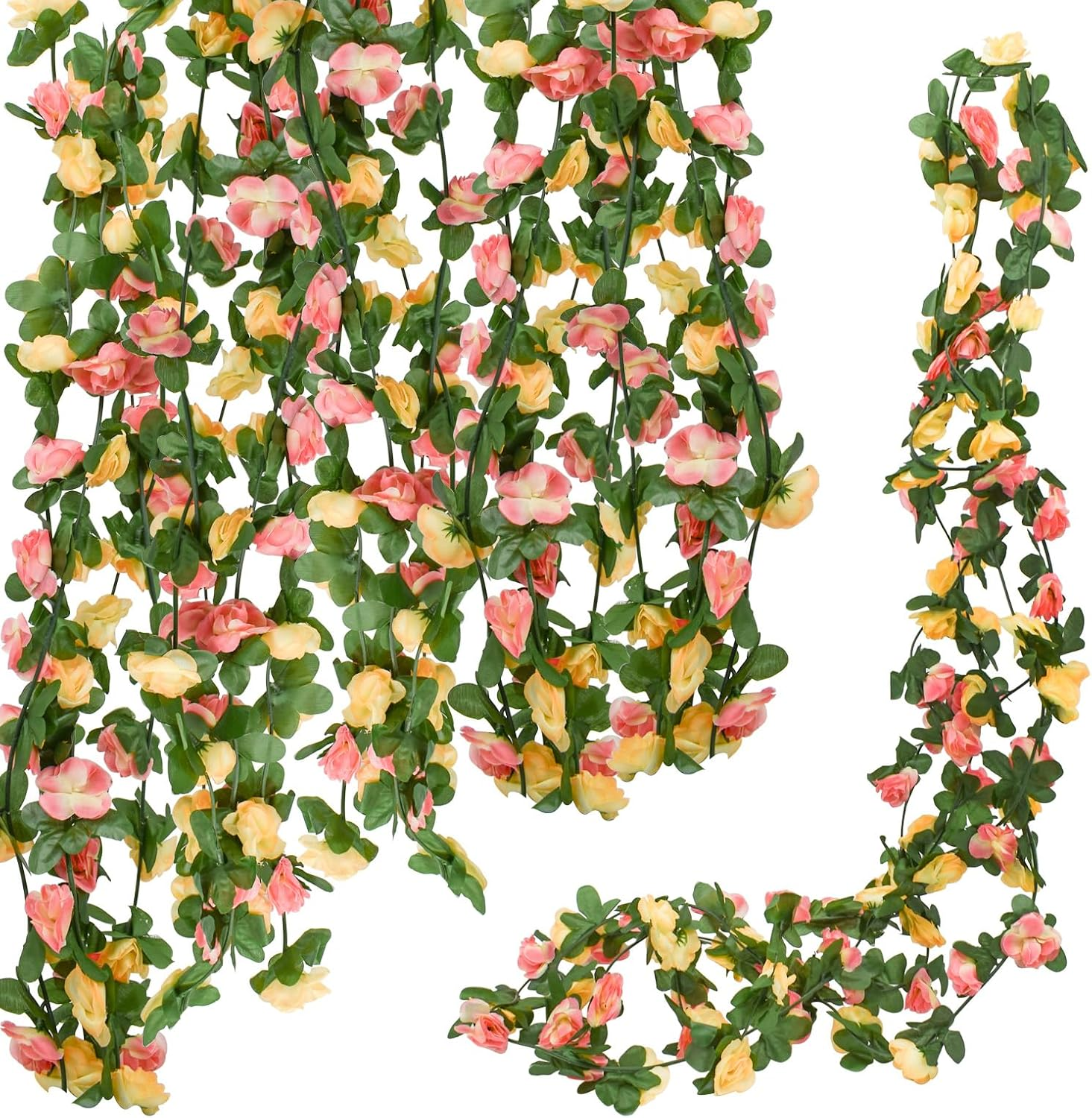 Bacucine 6PCS Artificial Flowers Garland Fake Peony Vines Hanging Silk Floral Vine for Bedroom Wedding Home Office Wall Garden Craft Decor (White)