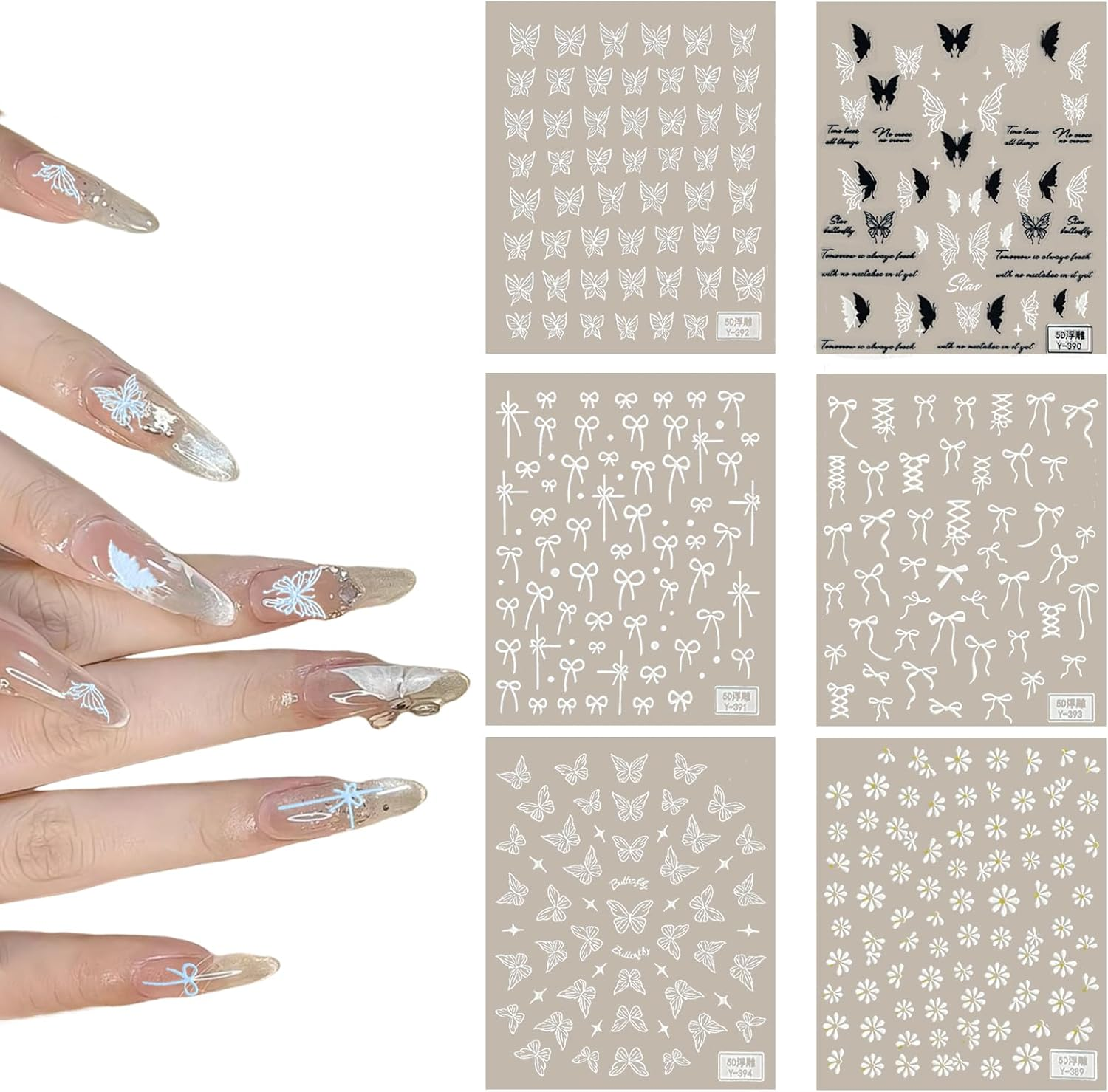 Holographic Nail Art Stickers, Stars and Moons Design, 5 Sheets, Iridescent Celestial Decals for Manicure image number 4